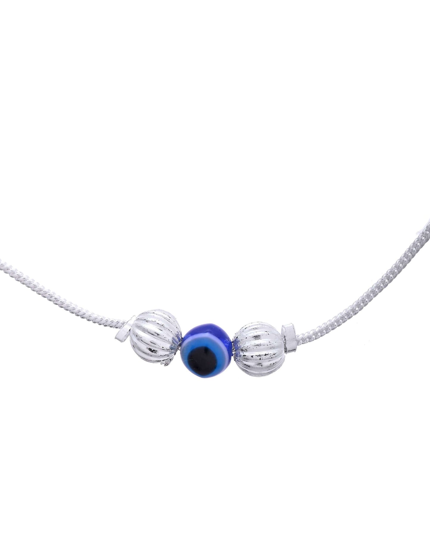 Jewels Nest Silver-Plated Stainless Steel Anklet Set with Evil Eye & Metallic Charms - Swadesiicart