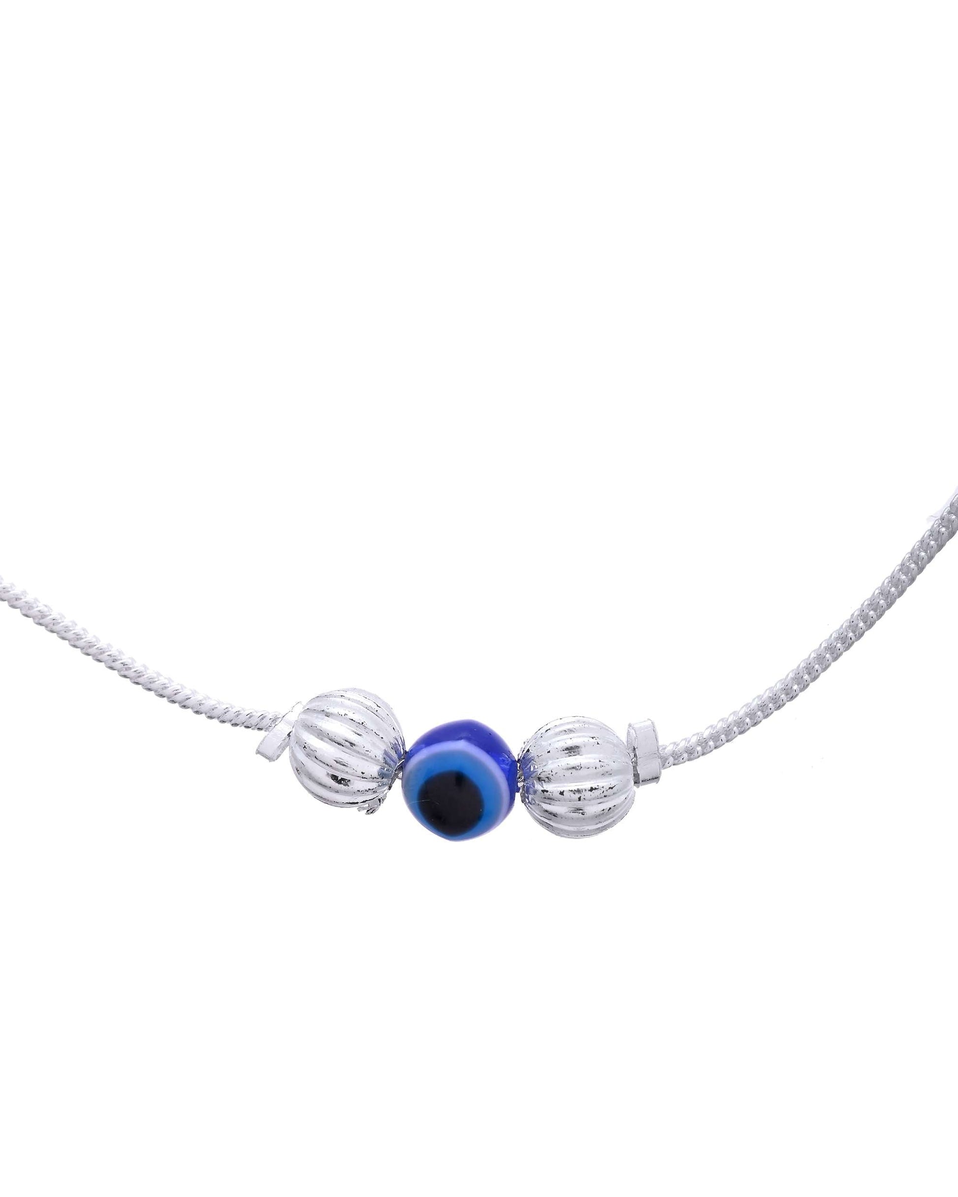 Jewels Nest Silver-Plated Stainless Steel Anklet Set with Evil Eye & Metallic Charms - Swadesiicart