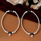 Jewels Nest Set of 2 Silver-Plated Black & White Beaded Anklets with Leaf Charm - Swadesiicart