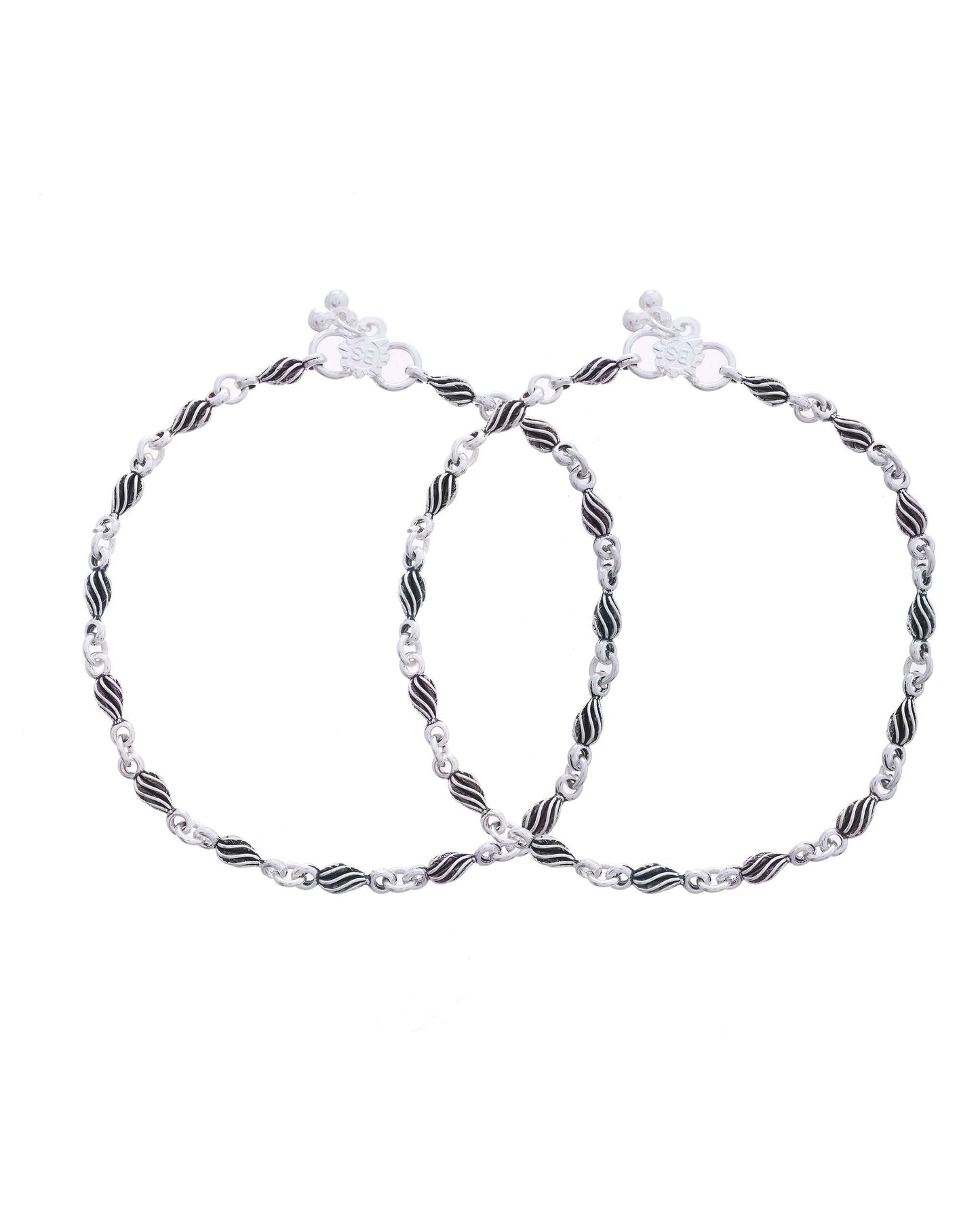 Jewels Nest Stainless Steel Silver-Tone Anklets with Leaf and Pearl Detailing - Swadesiicart