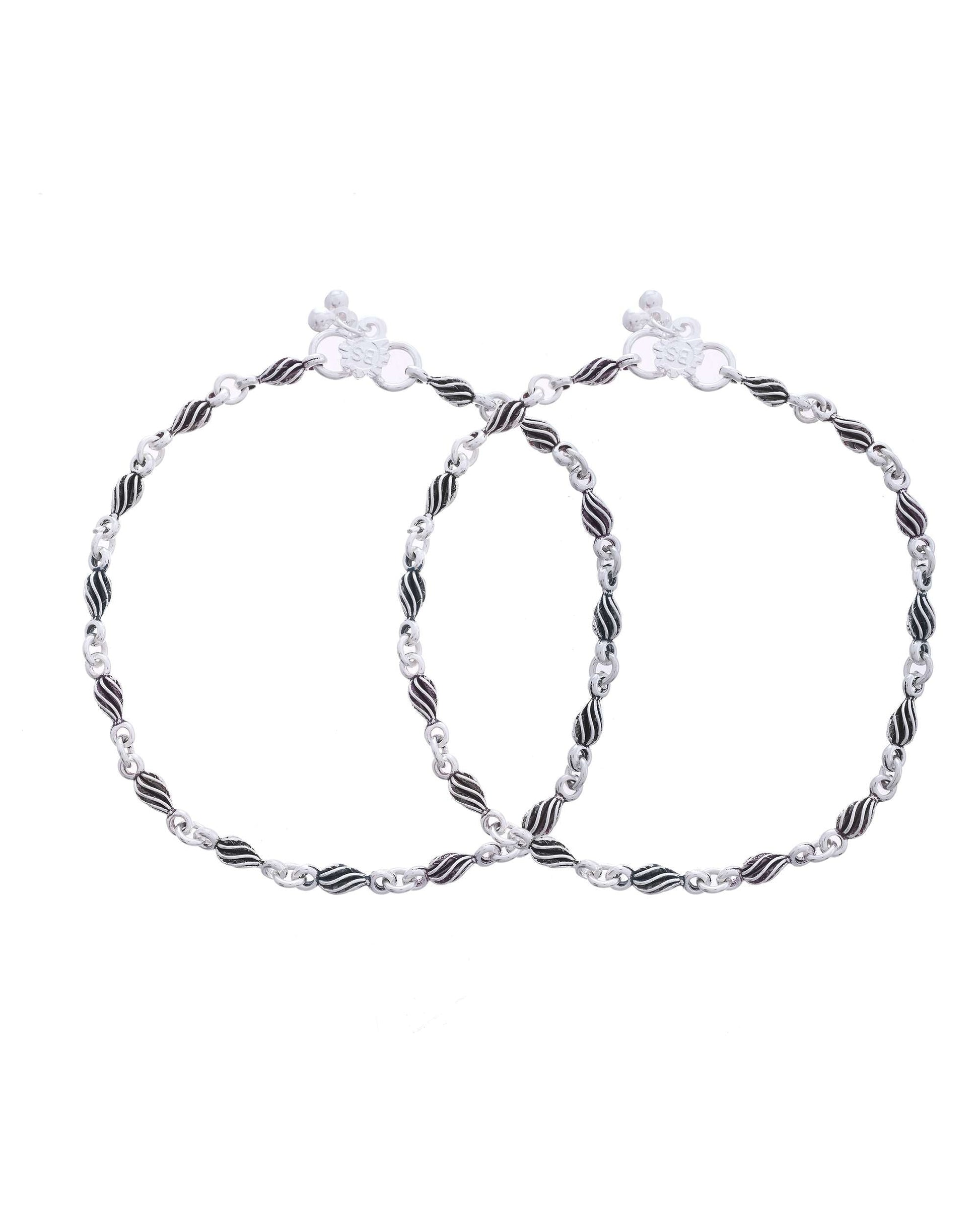 Jewels Nest Stainless Steel Silver-Tone Anklets with Leaf and Pearl Detailing - Swadesiicart