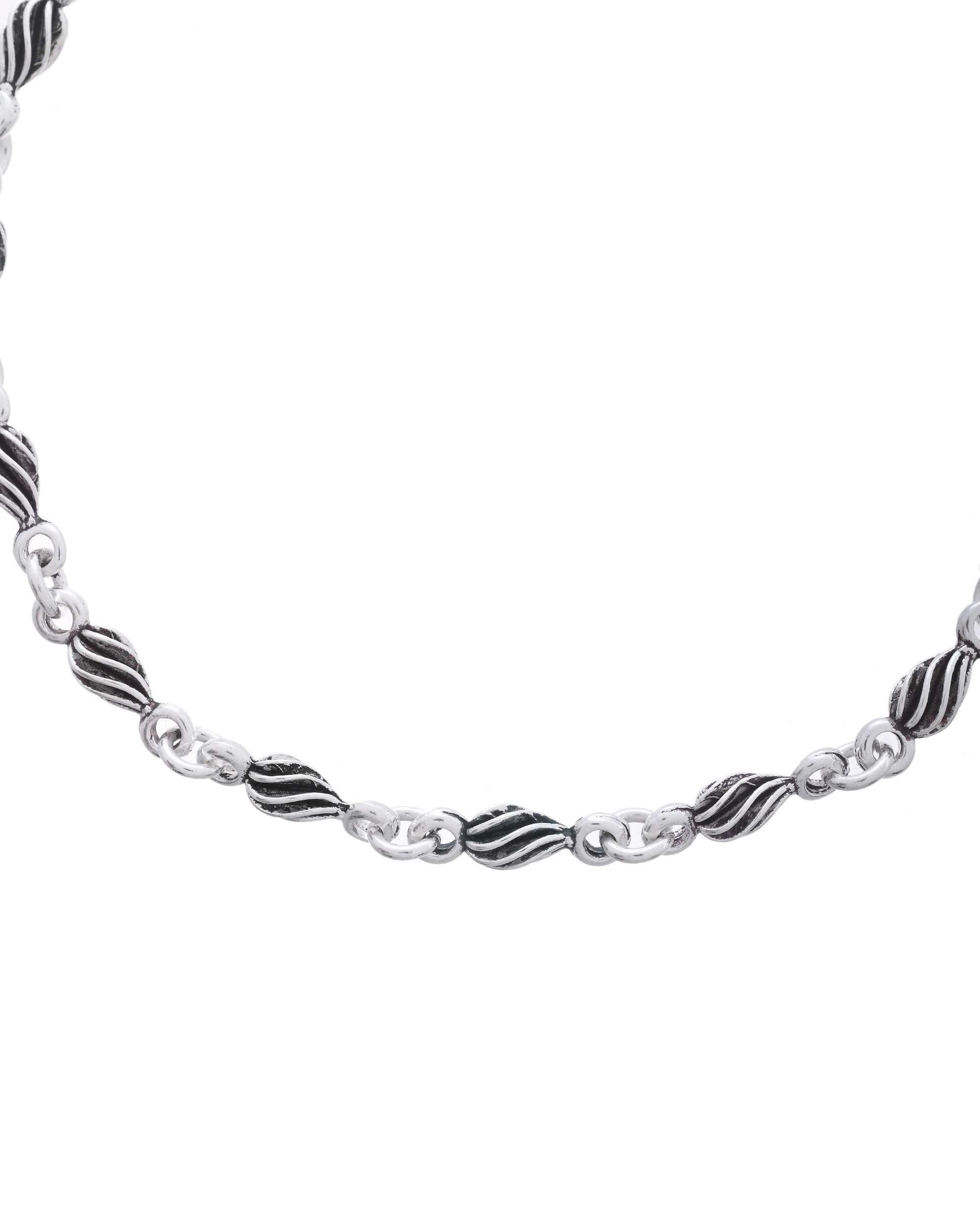Jewels Nest Stainless Steel Silver-Tone Anklets with Leaf and Pearl Detailing - Swadesiicart