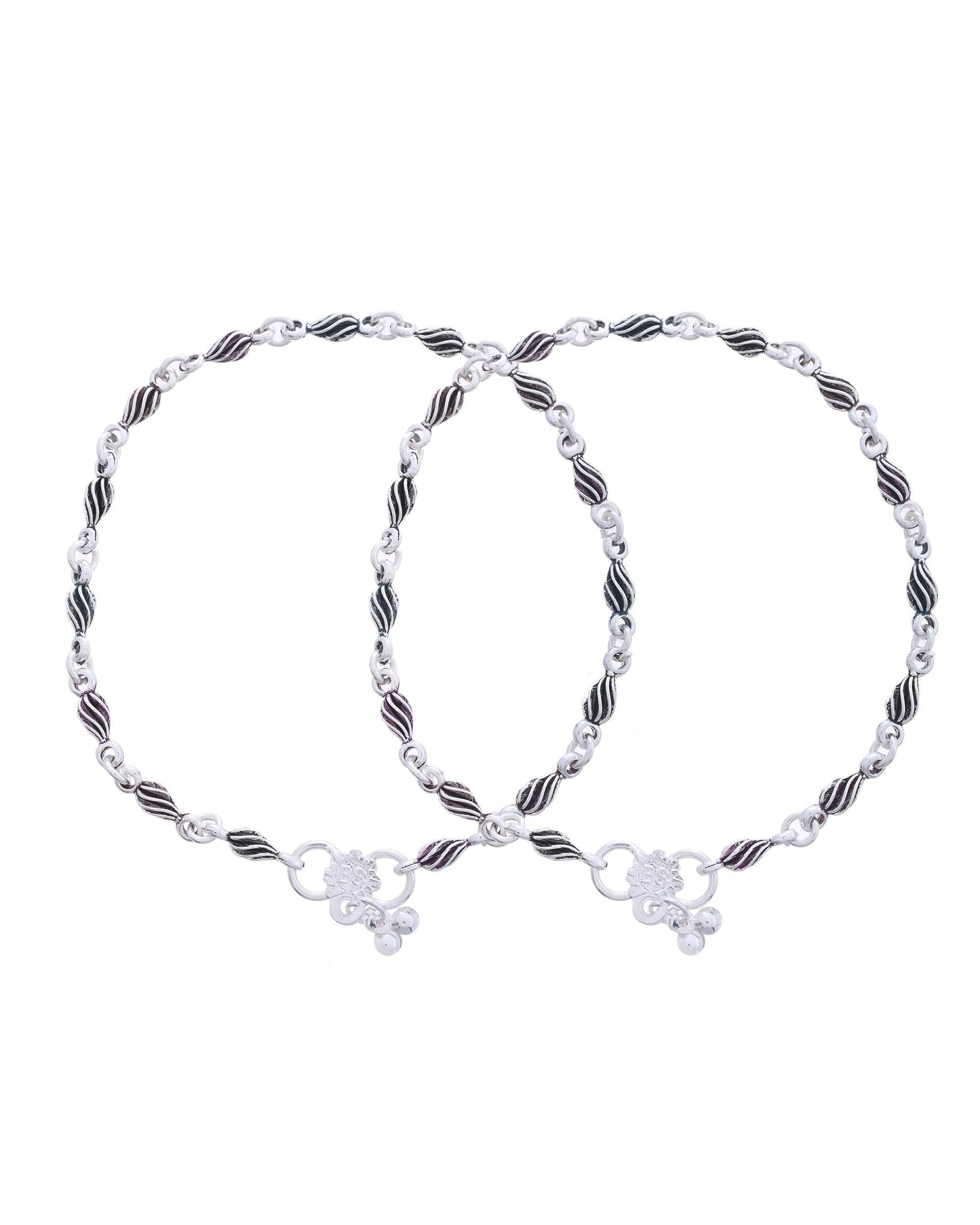 Jewels Nest Stainless Steel Silver-Tone Anklets with Leaf and Pearl Detailing - Swadesiicart