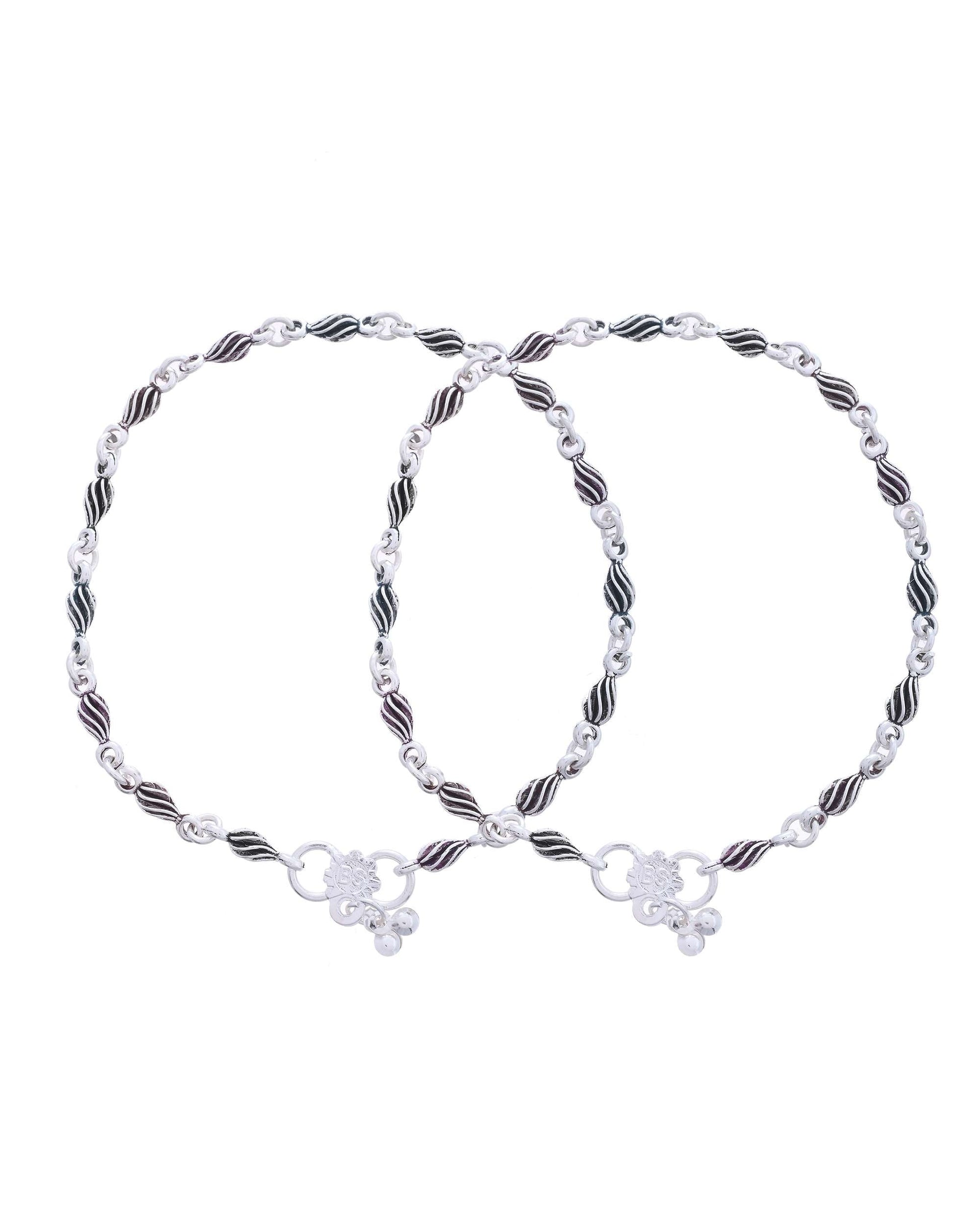 Jewels Nest Stainless Steel Silver-Tone Anklets with Leaf and Pearl Detailing - Swadesiicart
