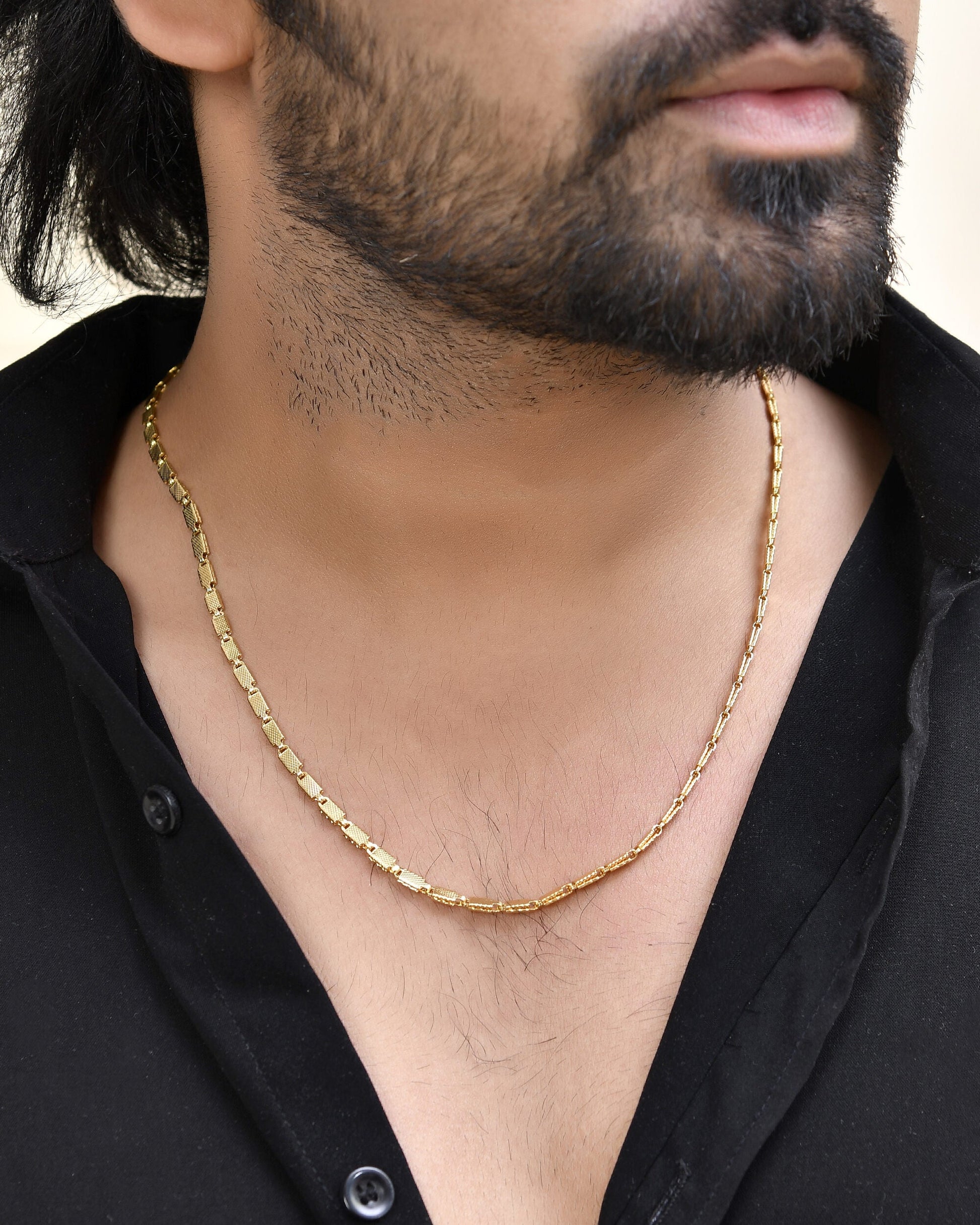 Jewels Nest Men Gold-Polished Stainless Steel Self Design Biscuit Chain | Swadesiicart