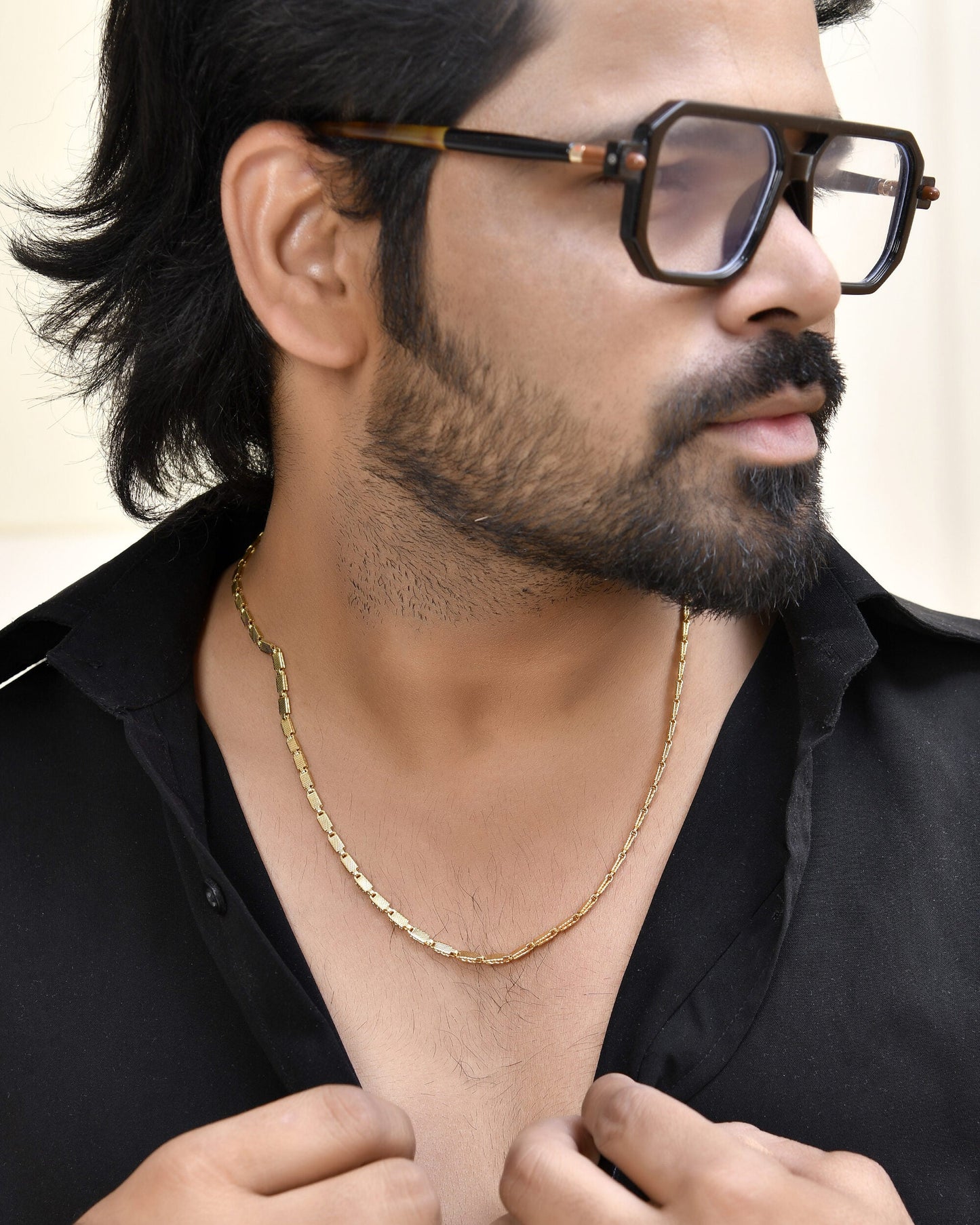 Jewels Nest Men Gold-Polished Stainless Steel Self Design Biscuit Chain | Swadesiicart