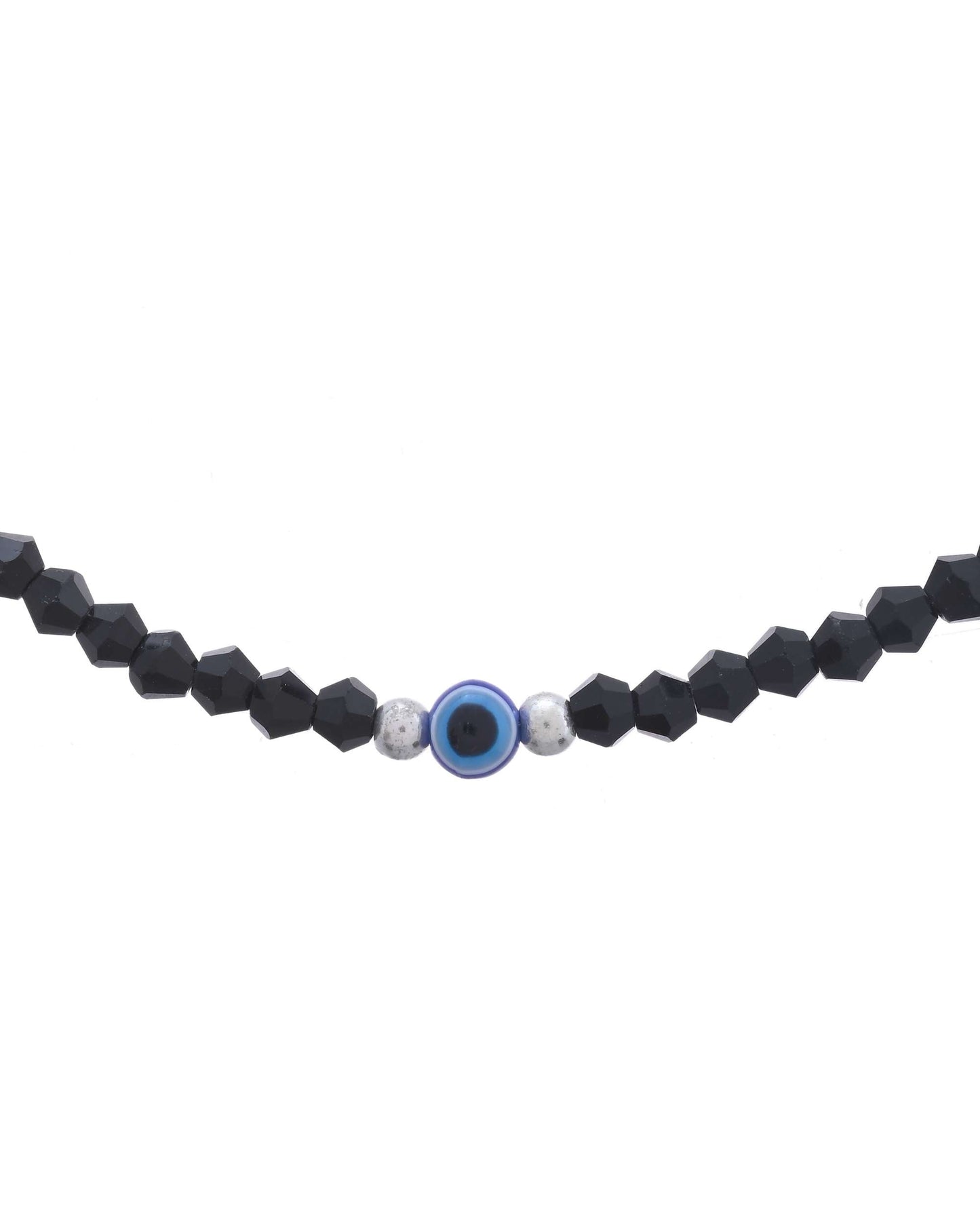 Jewels Nest Set of 2 Black Beaded Evil Eye Anklets with Silver-Toned Shell Charms - Swadesiicart