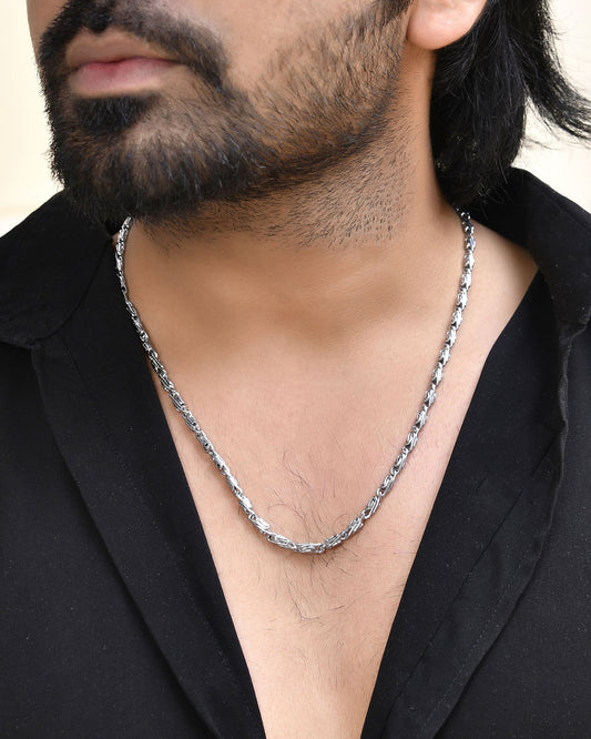 Jewels Nest Men's Silver-Tone Stainless Steel Self-Design Link Chain | Swadesiicart