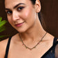 Jewels Nest Elegant Black Beads Mangalsutra with Green & Red Stone Drops – Silver Finish - Swadesiicart