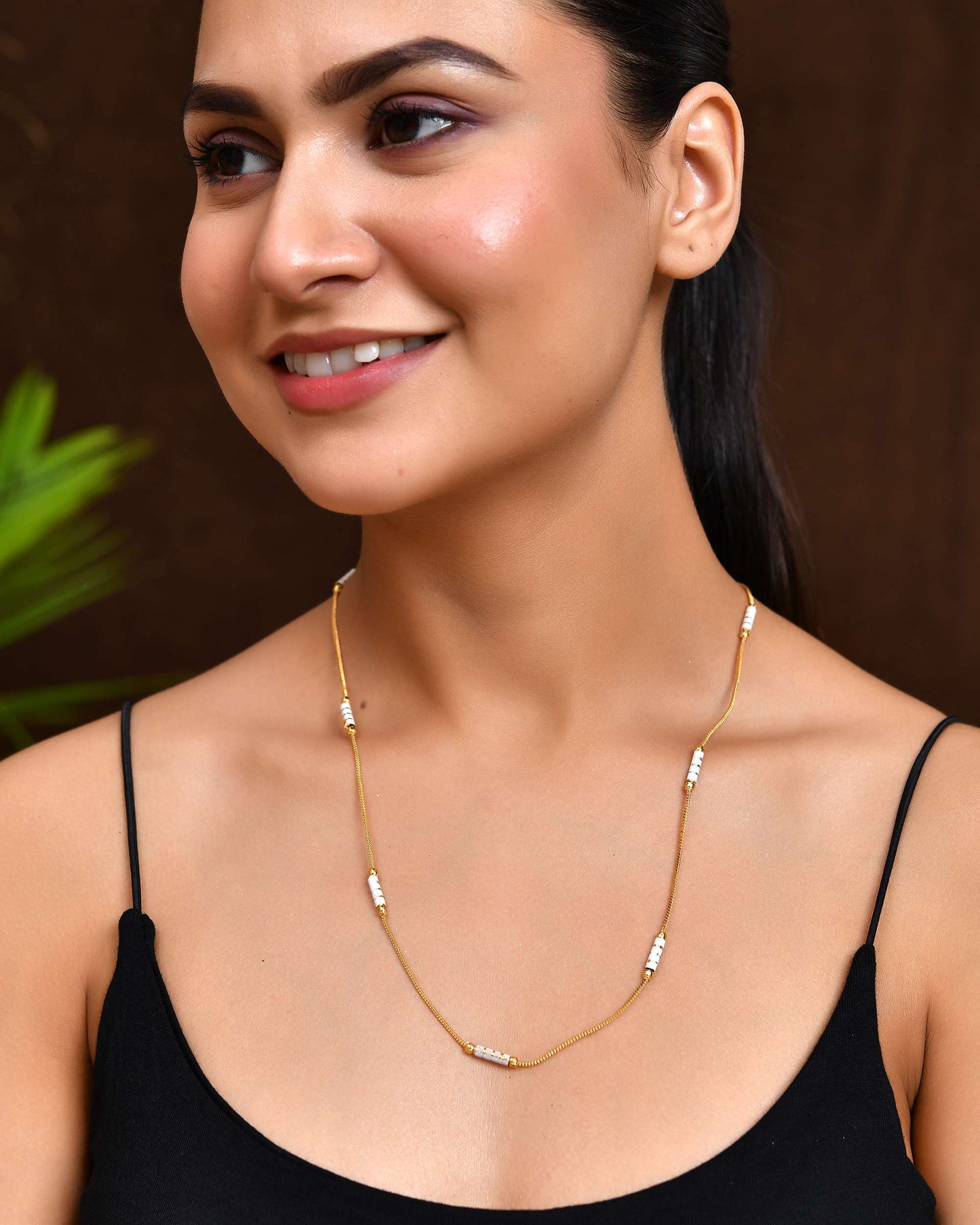 Jewels Nest Dual-Tone Cylinder Beads Gold Chain - Swadesiicart