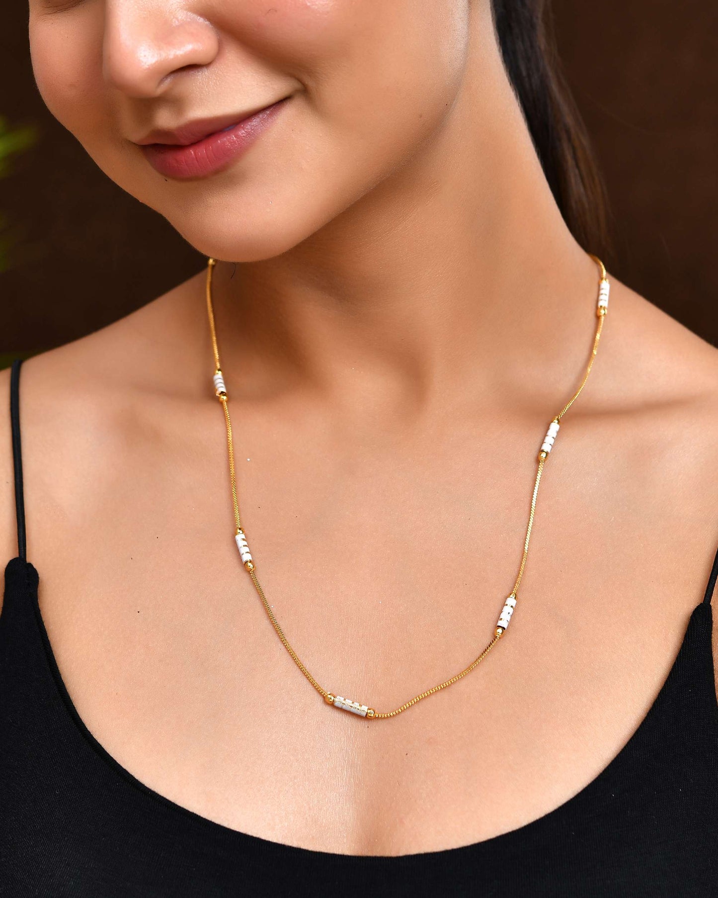 Jewels Nest Dual-Tone Cylinder Beads Gold Chain - Swadesiicart