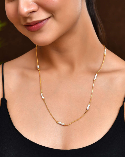 Jewels Nest Dual-Tone Cylinder Beads Gold Chain - Swadesiicart