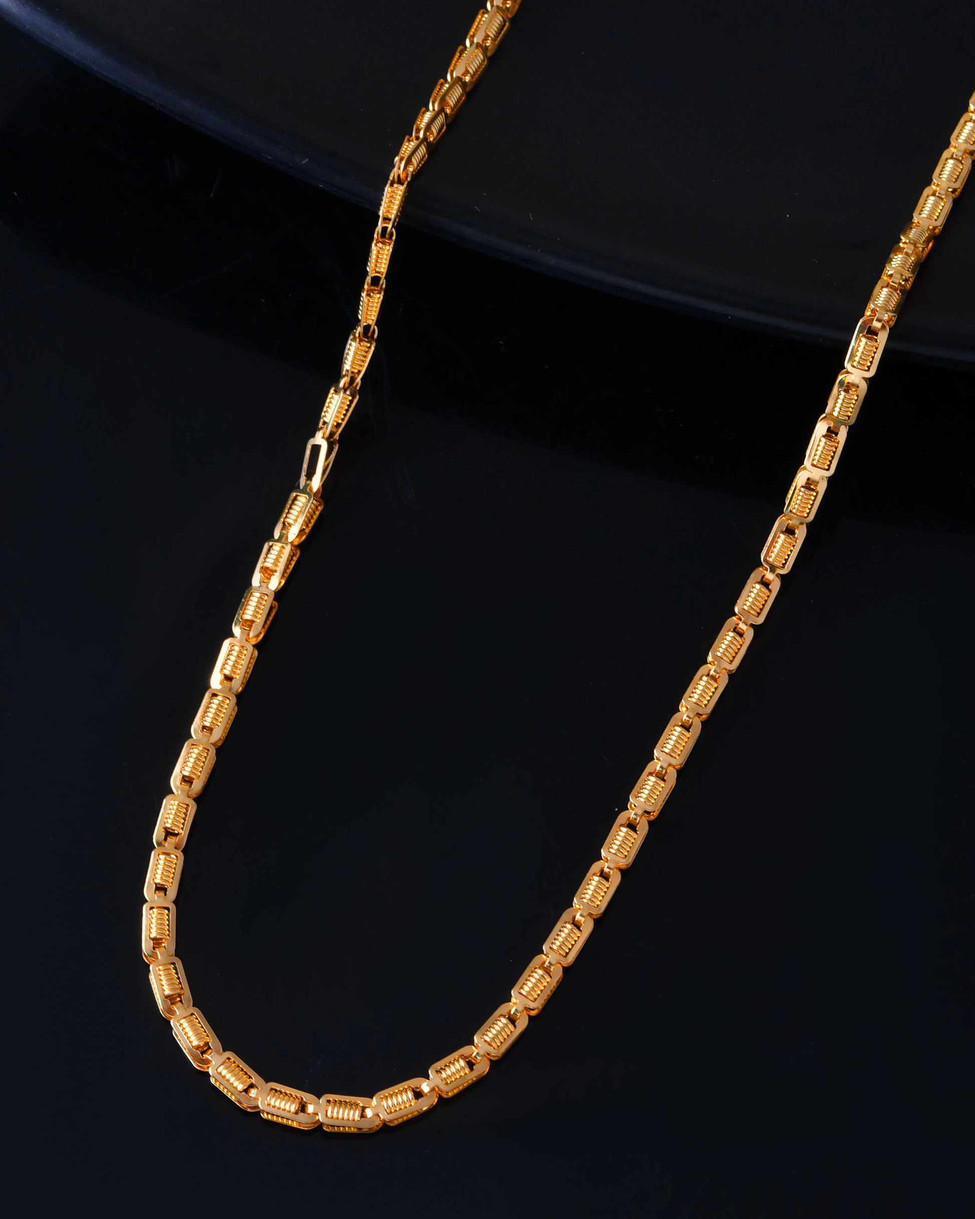 Jewels Nest Textured Barrel-Style Gold Chain Necklace – Luxurious Daily Wear - Swadesiicart