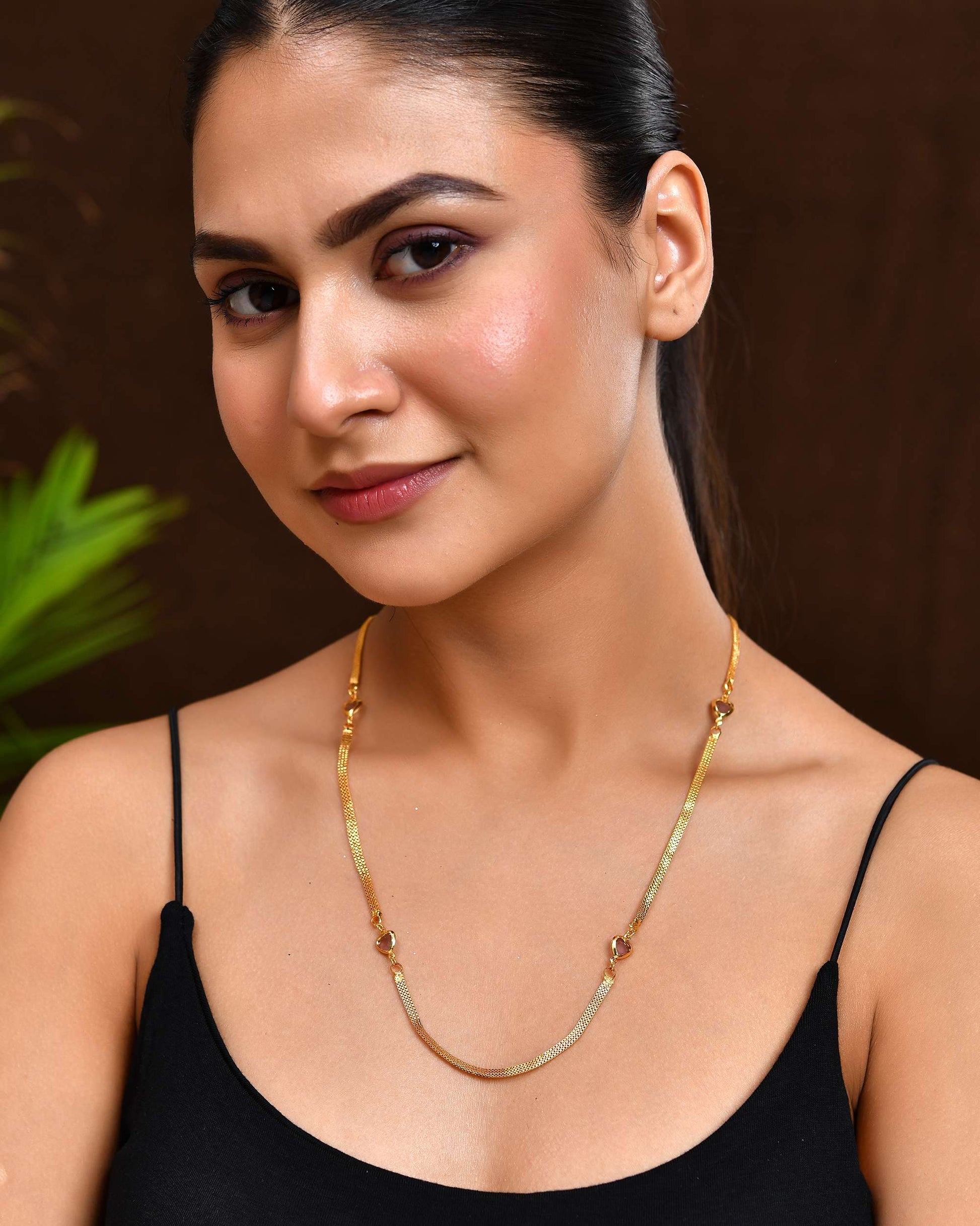 Jewels Nest Gold Plated Chain with Purple Heart Charms – Romantic Design - Swadesiicart