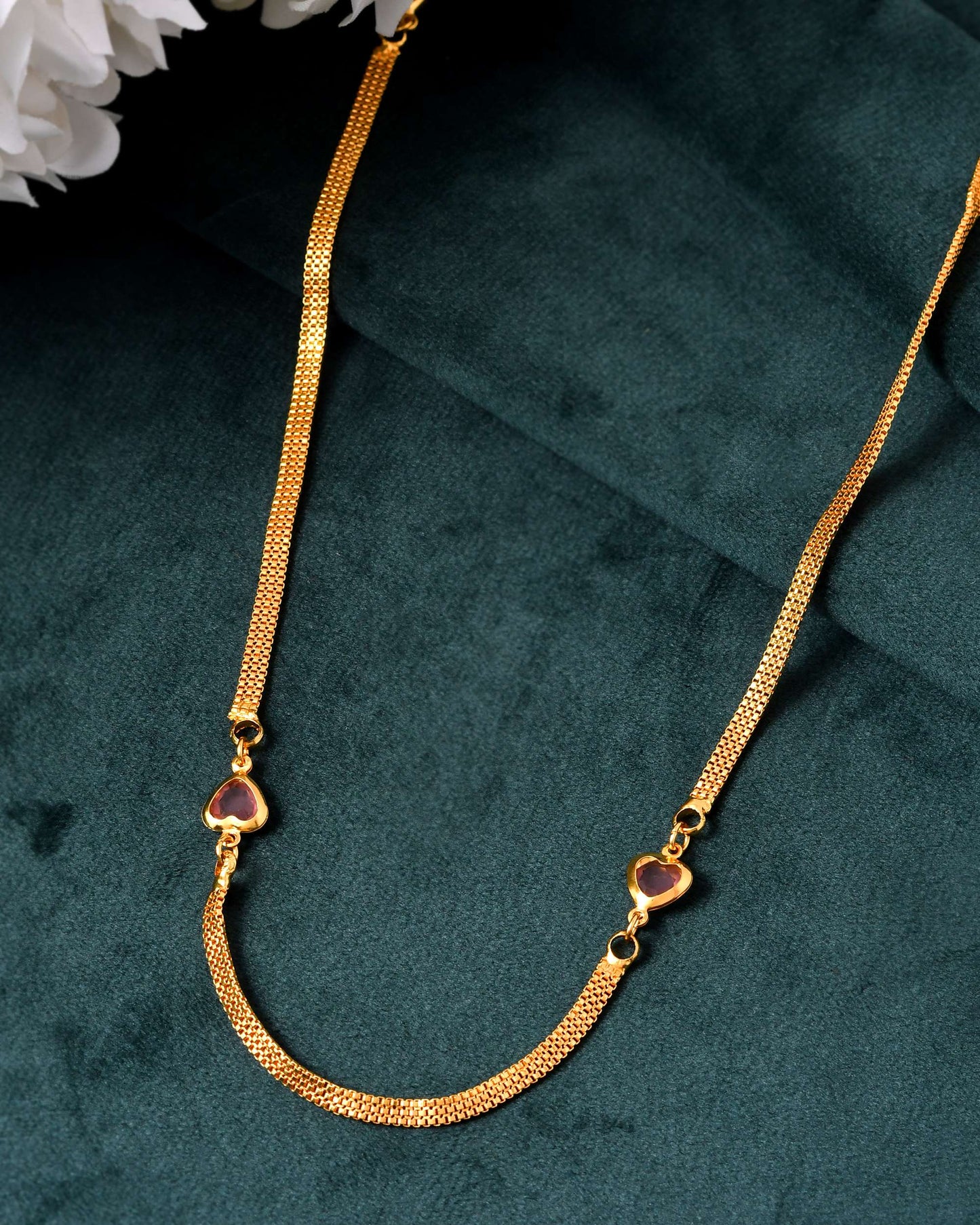 Jewels Nest Gold Plated Chain with Purple Heart Charms – Romantic Design - Swadesiicart