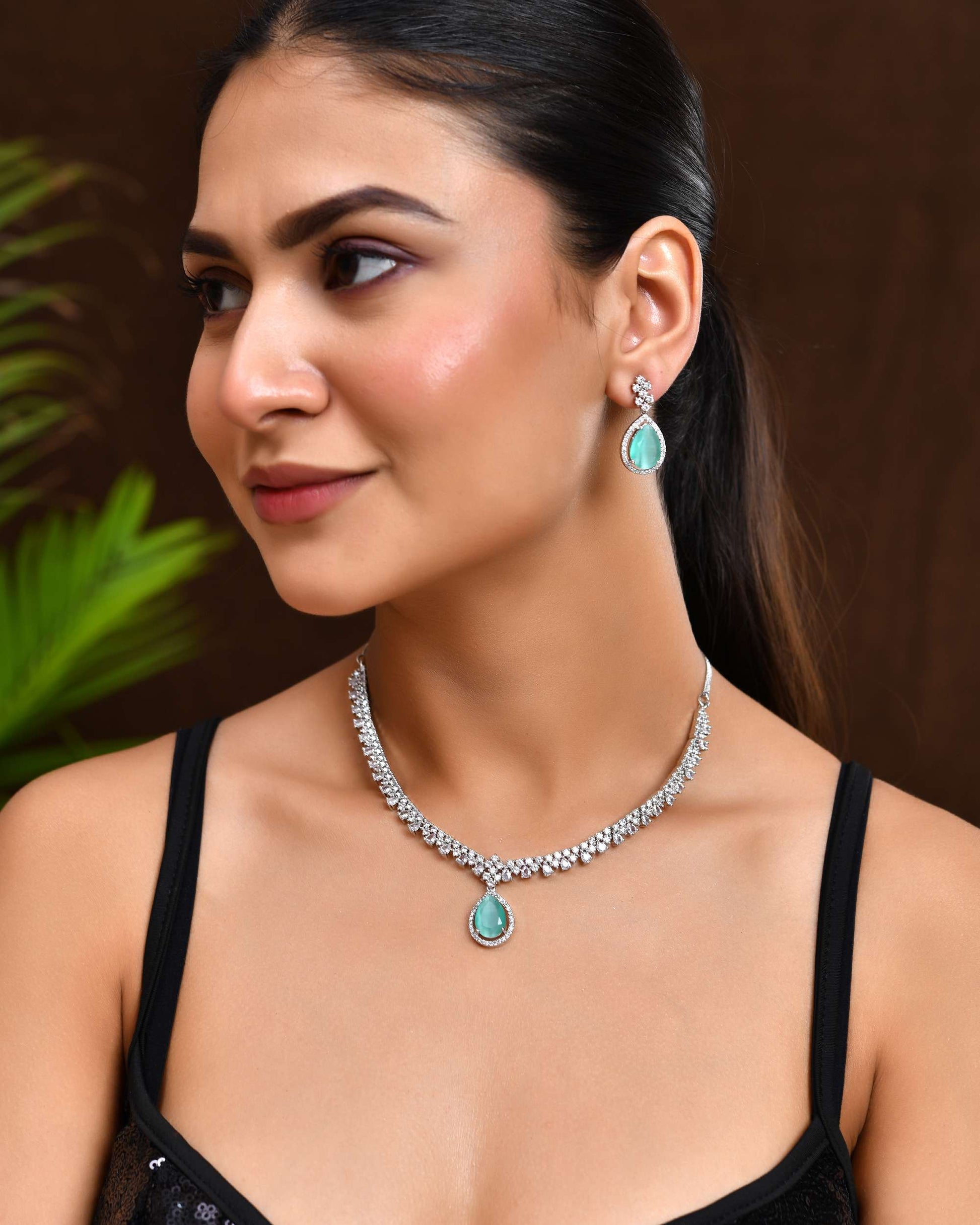 Jewels Nest Silver-Plated American Diamond & Cubic Zirconia Studded Jewellery Set - Swadesiicart