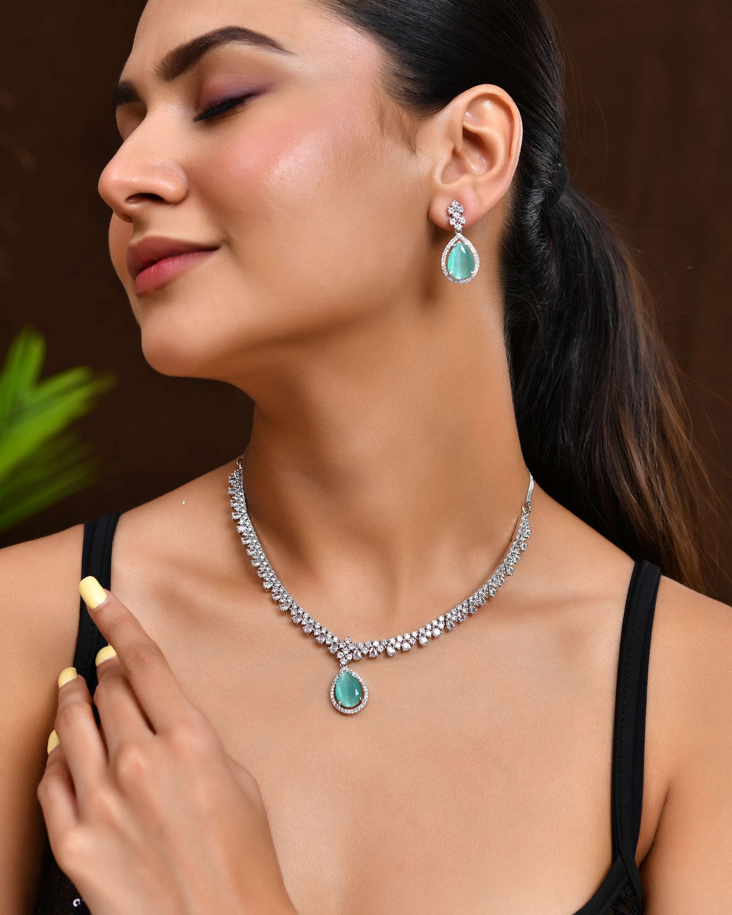 Jewels Nest Silver-Plated American Diamond & Cubic Zirconia Studded Jewellery Set - Swadesiicart
