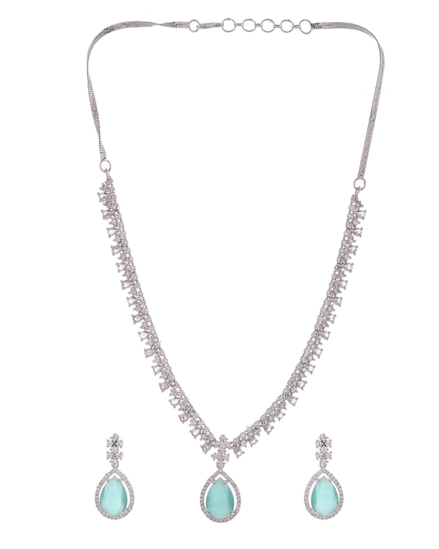 Jewels Nest Silver-Plated American Diamond & Cubic Zirconia Studded Jewellery Set - Swadesiicart