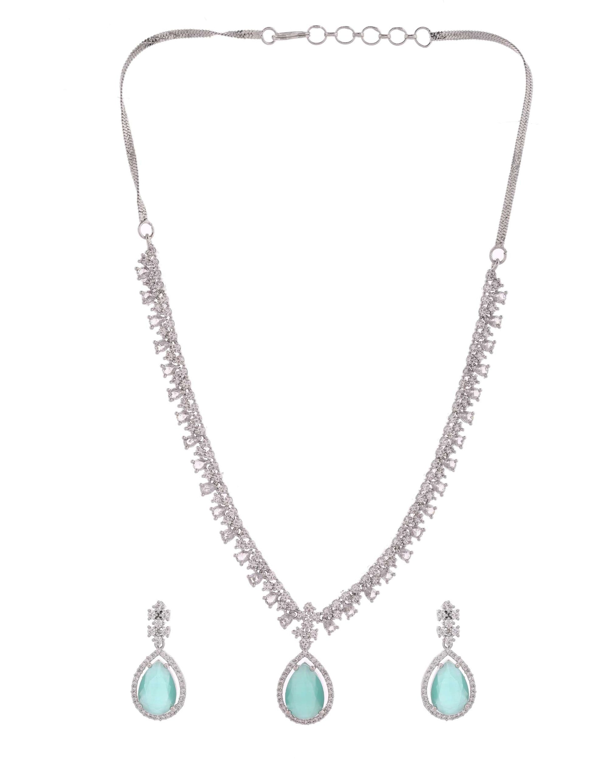 Jewels Nest Silver-Plated American Diamond & Cubic Zirconia Studded Jewellery Set - Swadesiicart