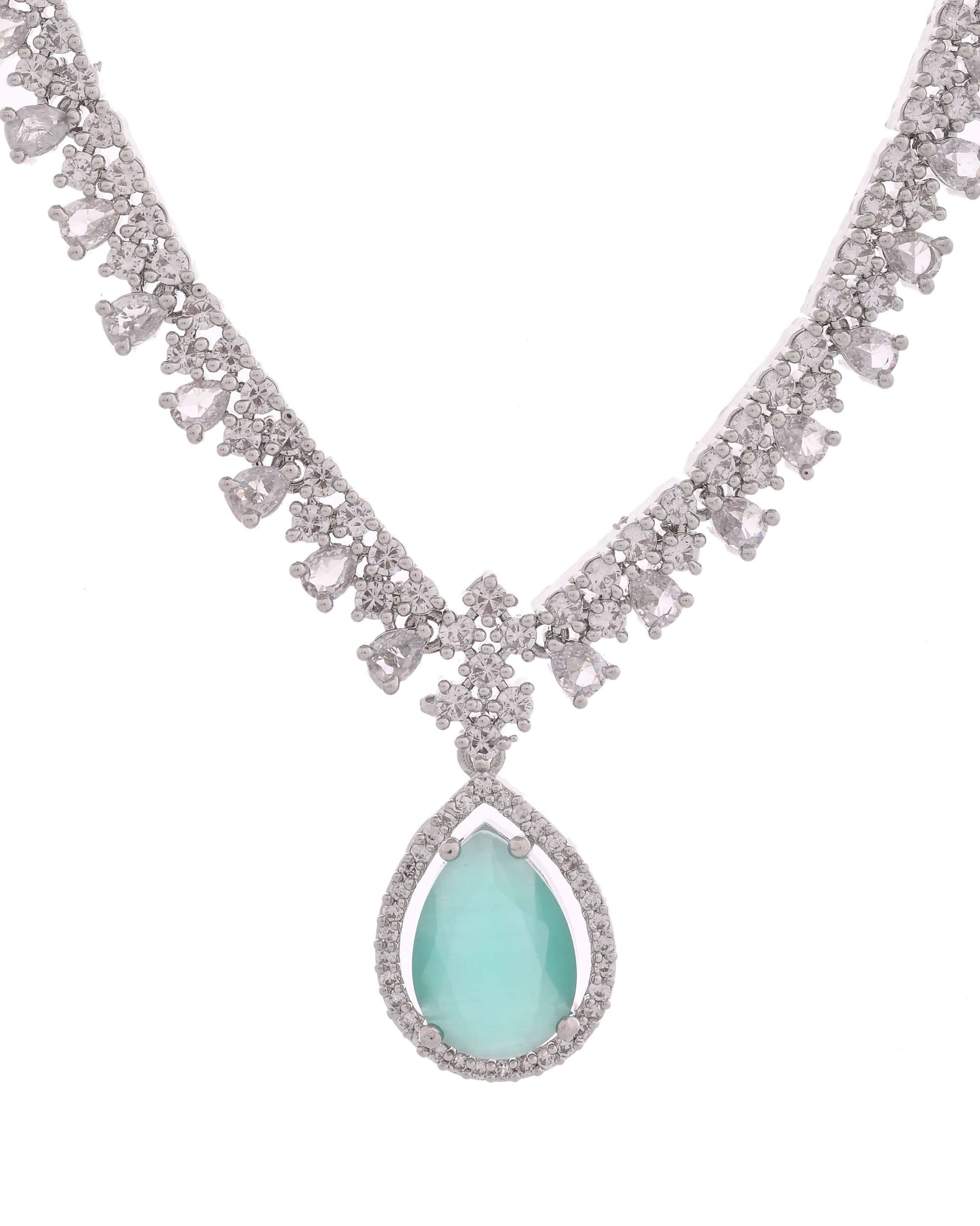 Jewels Nest Silver-Plated American Diamond & Cubic Zirconia Studded Jewellery Set - Swadesiicart