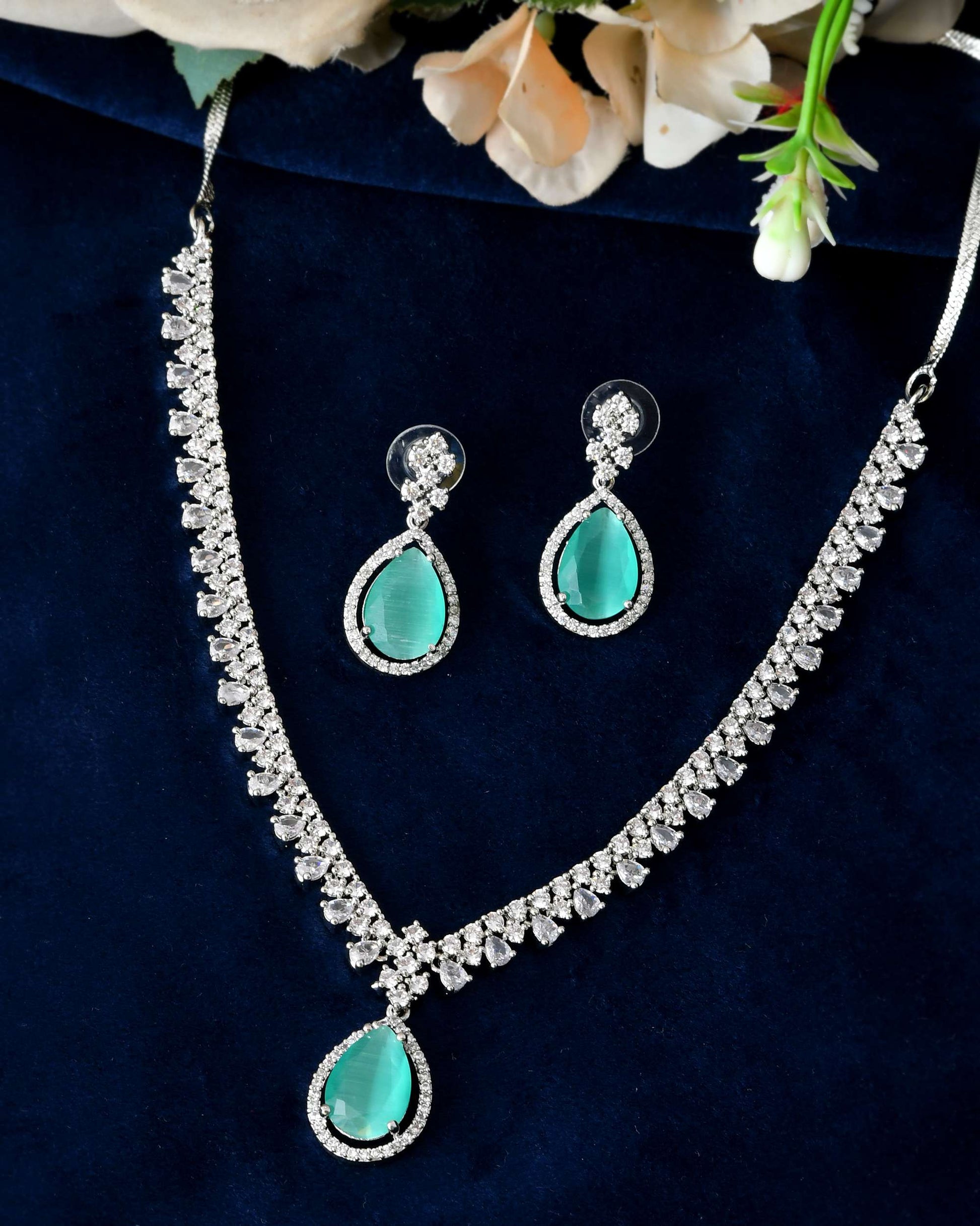 Jewels Nest Silver-Plated American Diamond & Cubic Zirconia Studded Jewellery Set - Swadesiicart