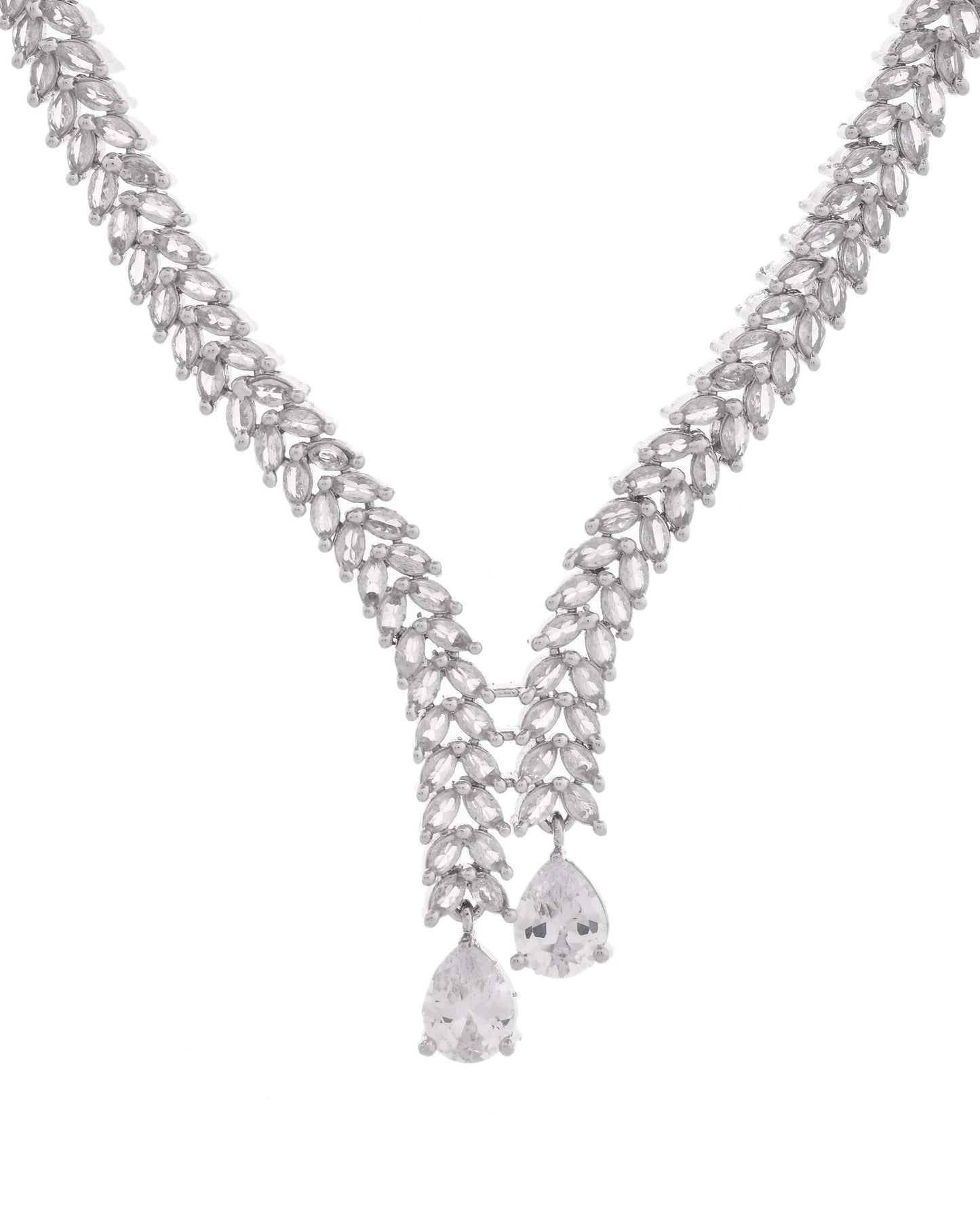 Jewels Nest Silver-Plated American Diamond Necklace Set with Teardrop CZ Stones - Swadesiicart