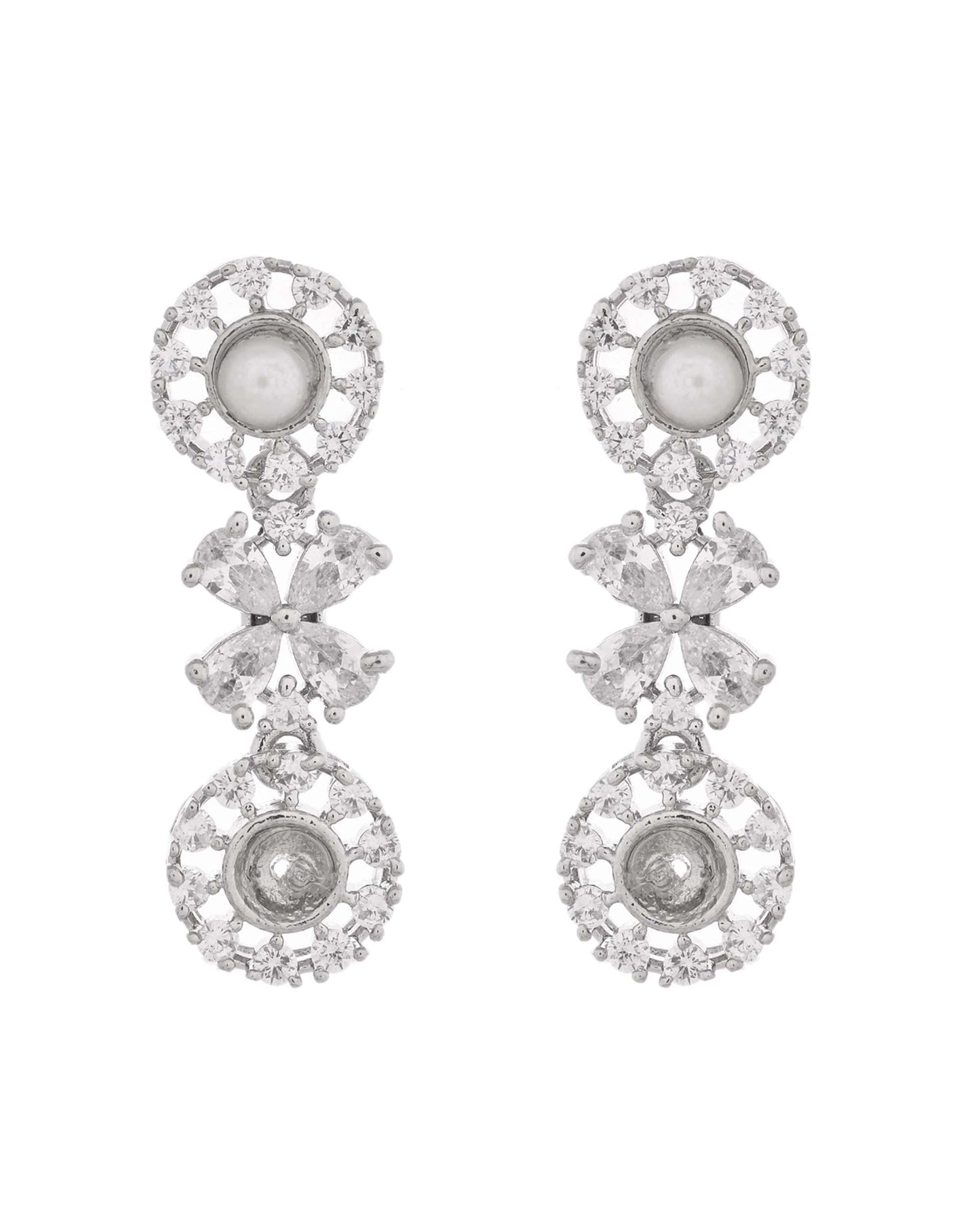 Jewels Nest Silver-Plated Pearl & American Diamond Floral Necklace Set - Swadesiicart