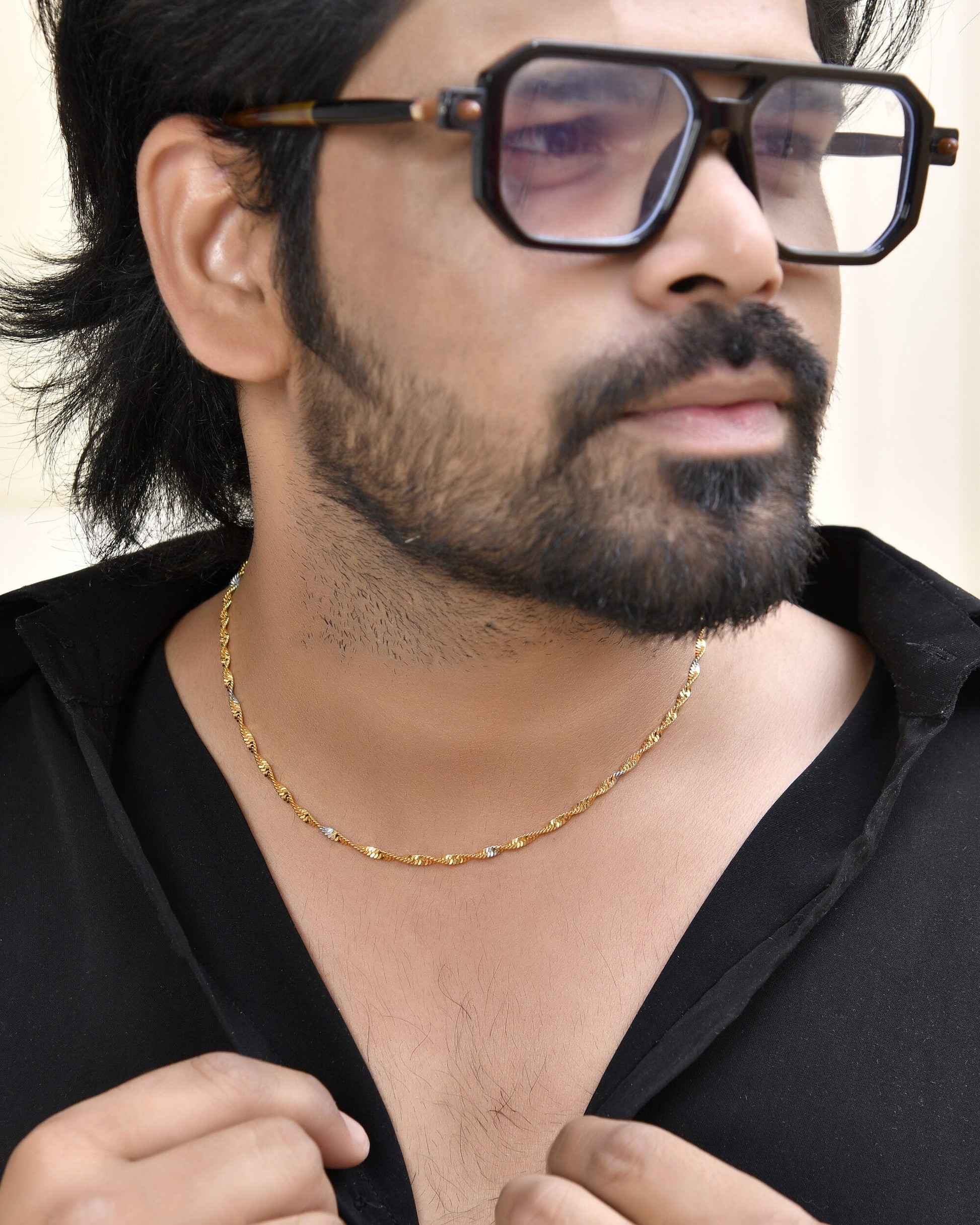 Jewels Nest Elegant Gold-Polished Twisted Brass Chains with Sparkling Silver Accents | Swadesiicart