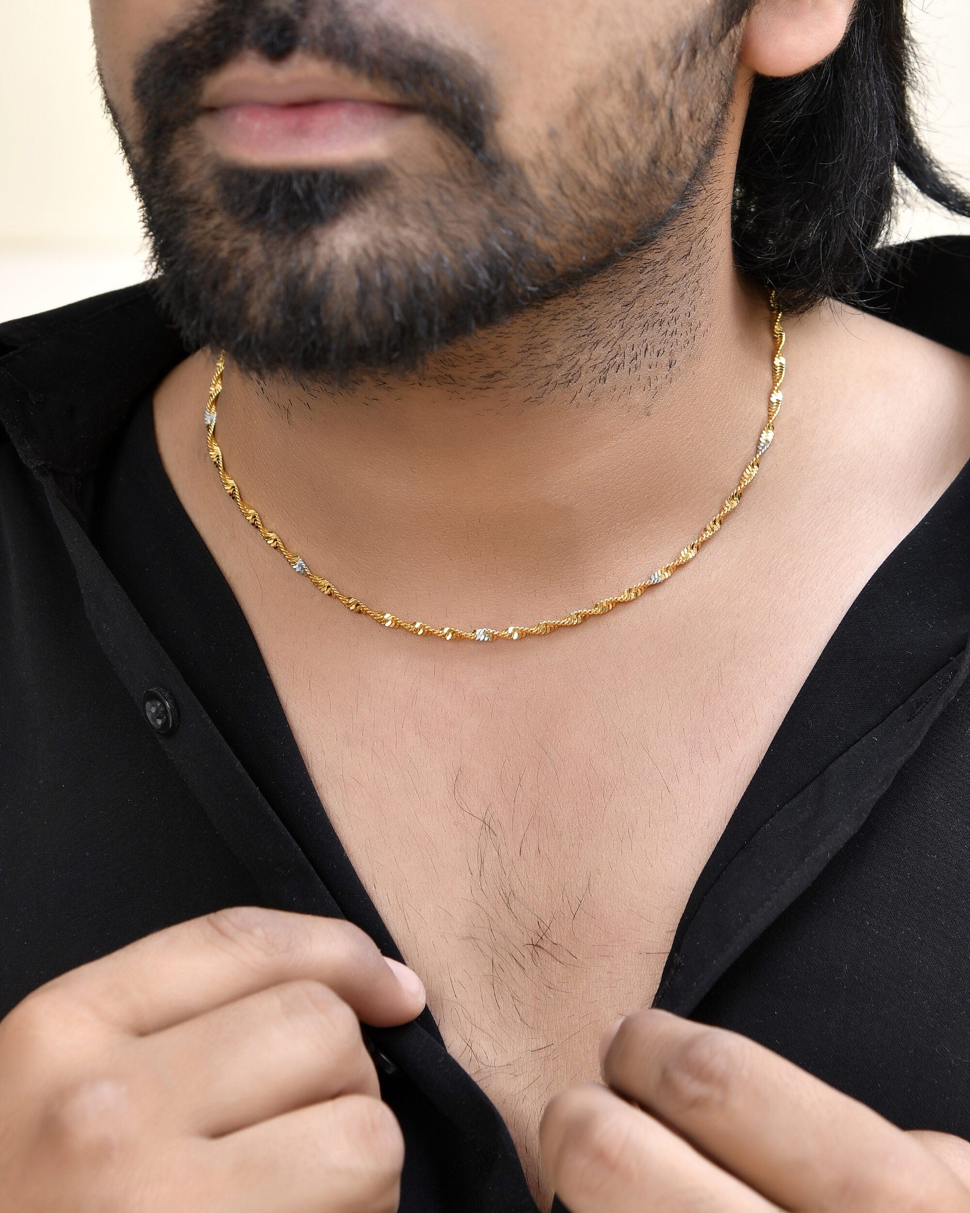 Jewels Nest Elegant Gold-Polished Twisted Brass Chains with Sparkling Silver Accents | Swadesiicart