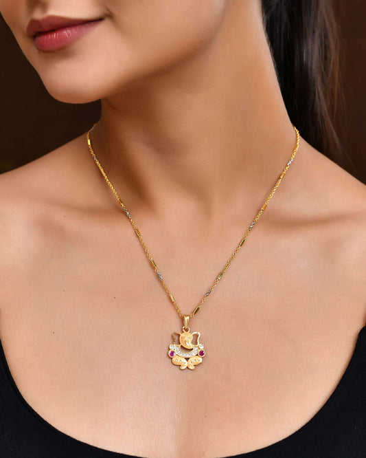 Jewels Nest Traditional Gold-Tone Pendant Chain with Ruby Accents - Swadesiicart