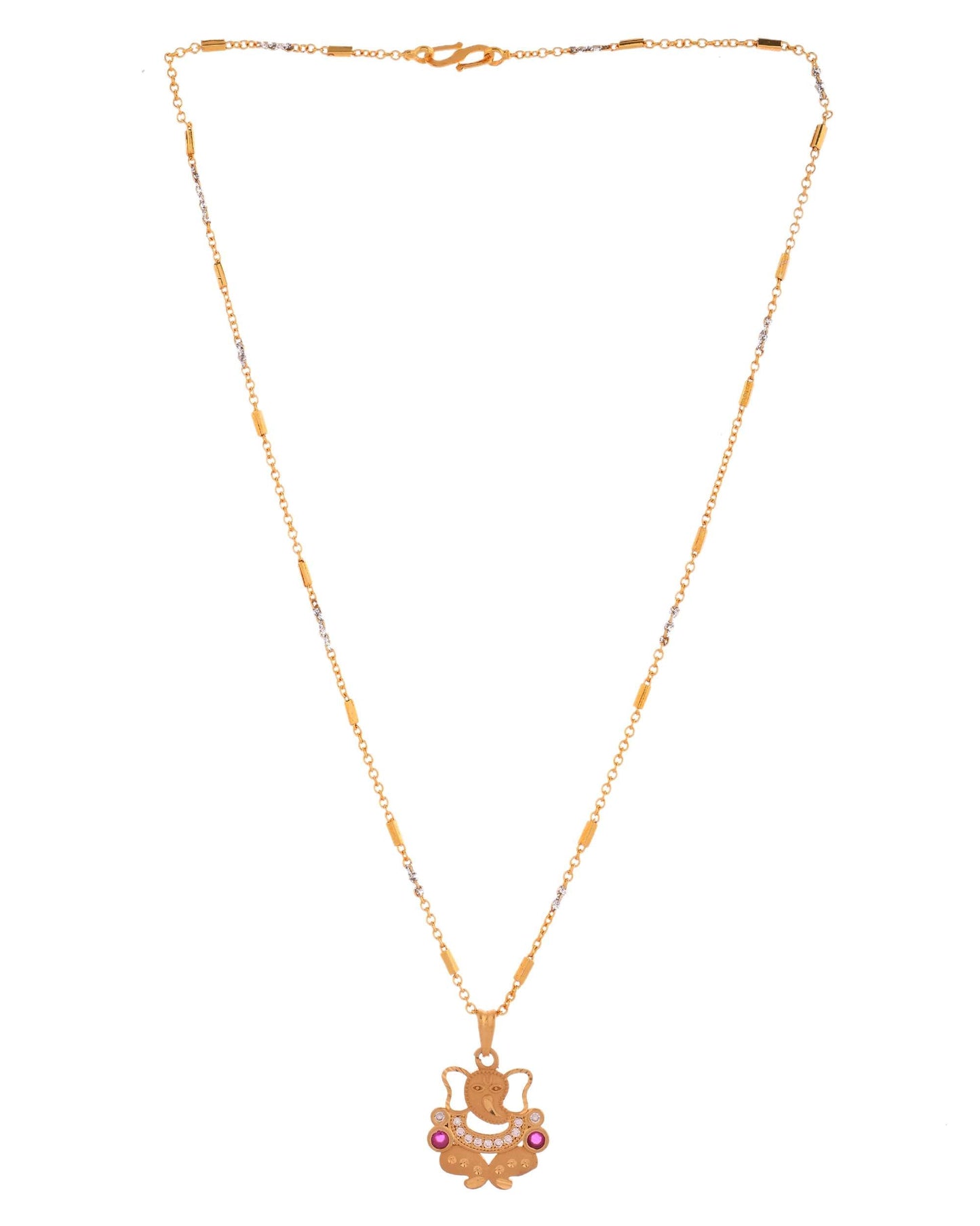 Jewels Nest Traditional Gold-Tone Pendant Chain with Ruby Accents - Swadesiicart