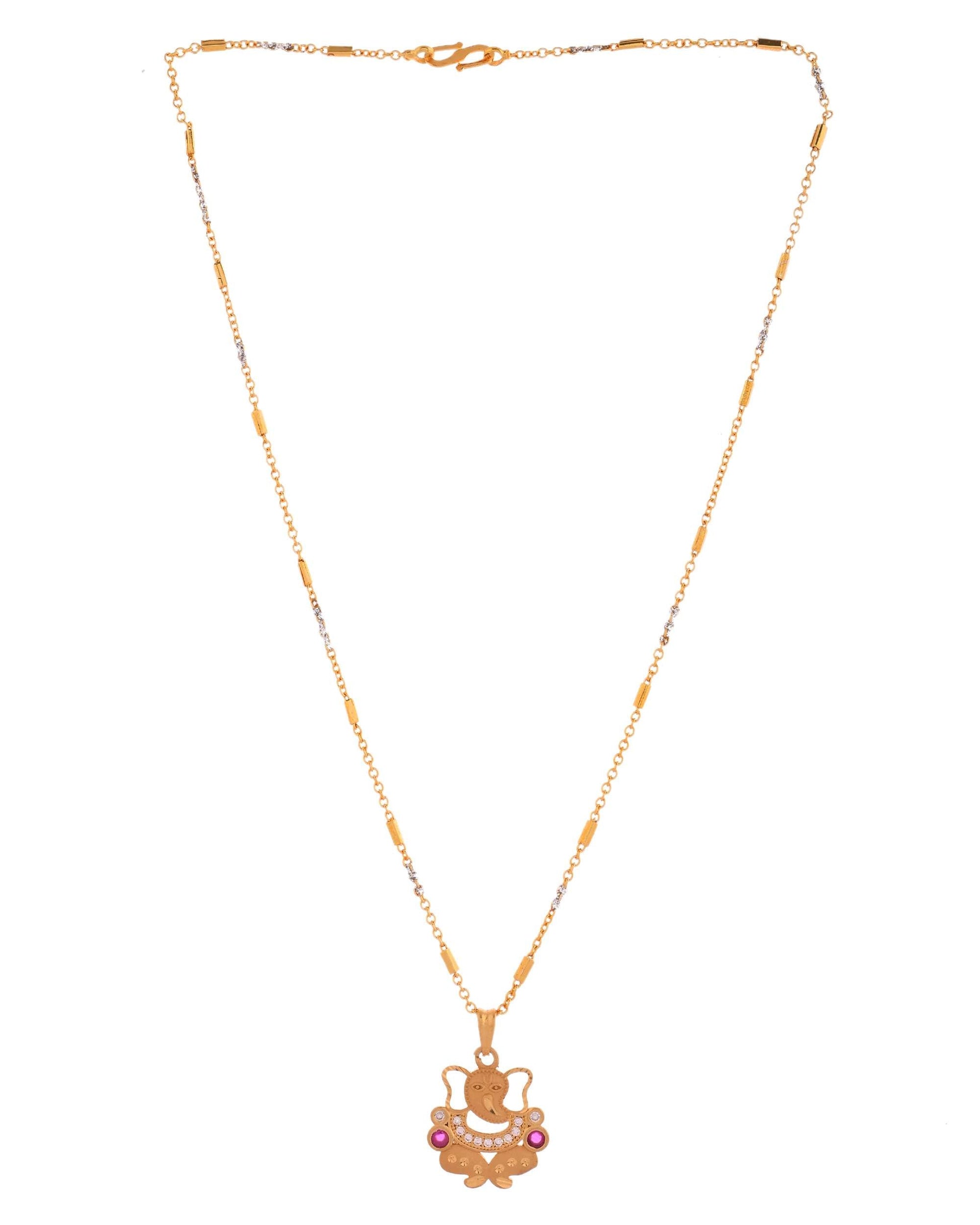 Jewels Nest Traditional Gold-Tone Pendant Chain with Ruby Accents - Swadesiicart