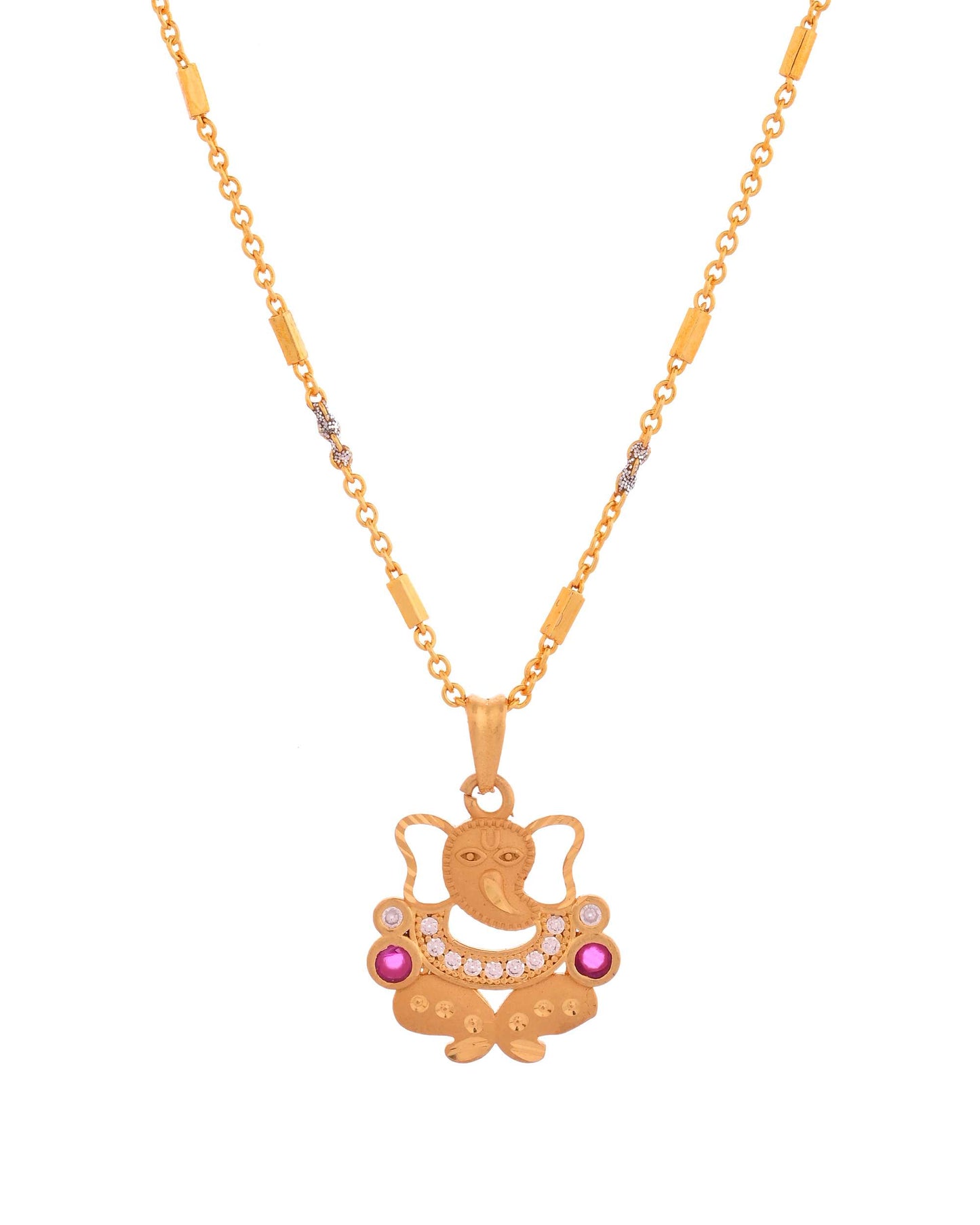 Jewels Nest Traditional Gold-Tone Pendant Chain with Ruby Accents - Swadesiicart