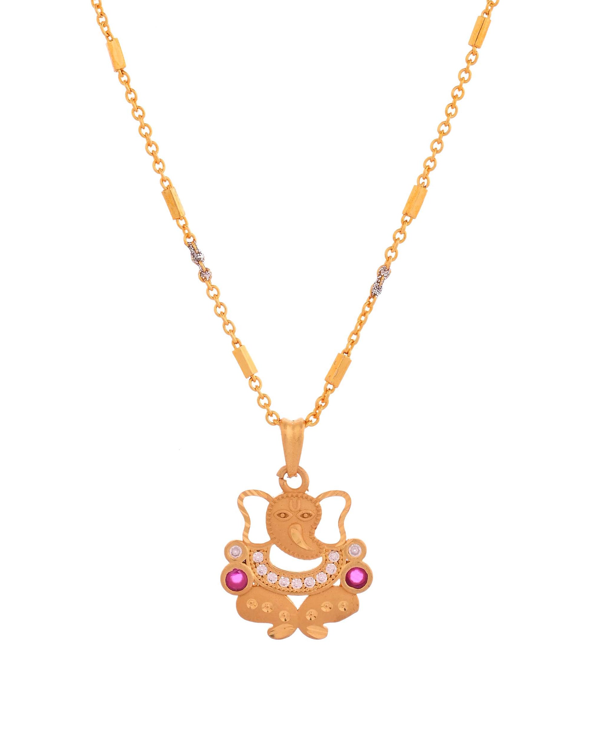Jewels Nest Traditional Gold-Tone Pendant Chain with Ruby Accents - Swadesiicart