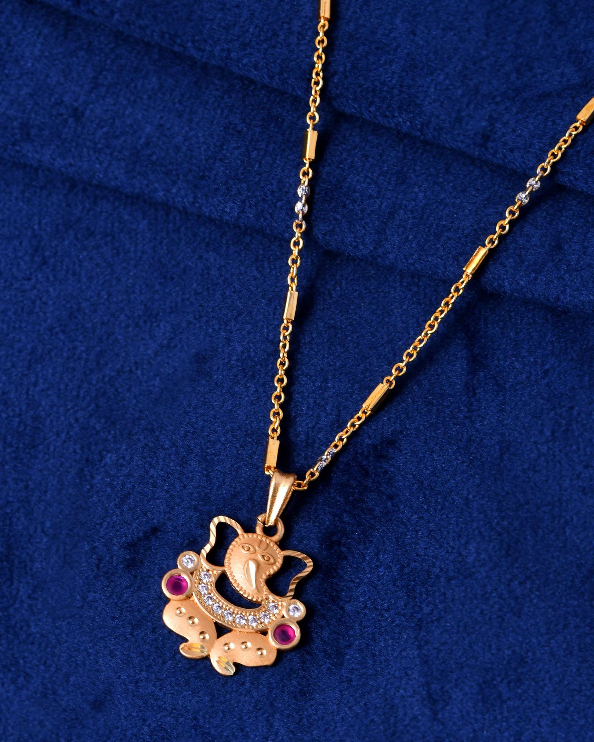 Jewels Nest Traditional Gold-Tone Pendant Chain with Ruby Accents - Swadesiicart