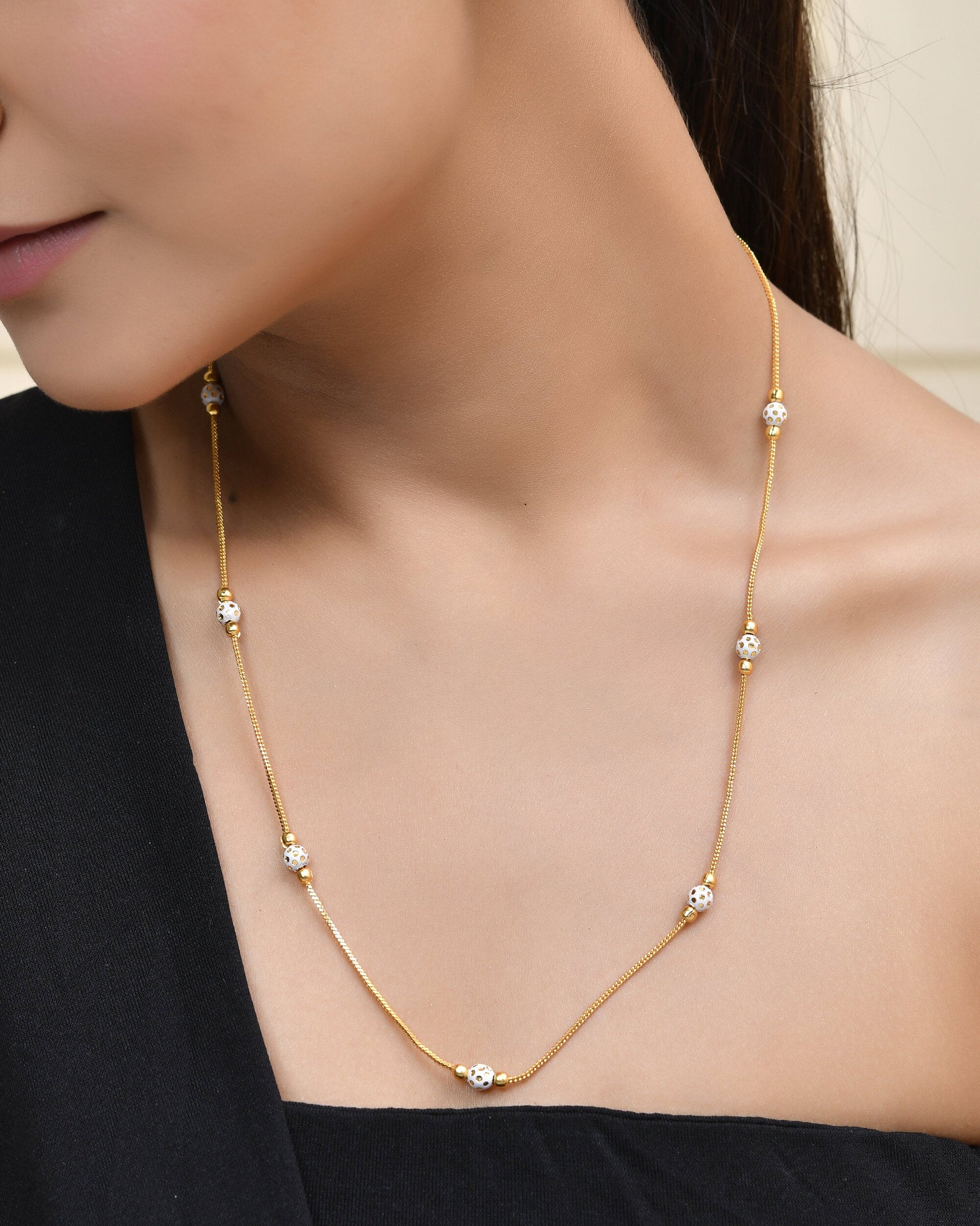 Jewels Nest Elegant Gold-Polished Beaded Chain – Premium Brass Designer Jewelry | Swadesiicart