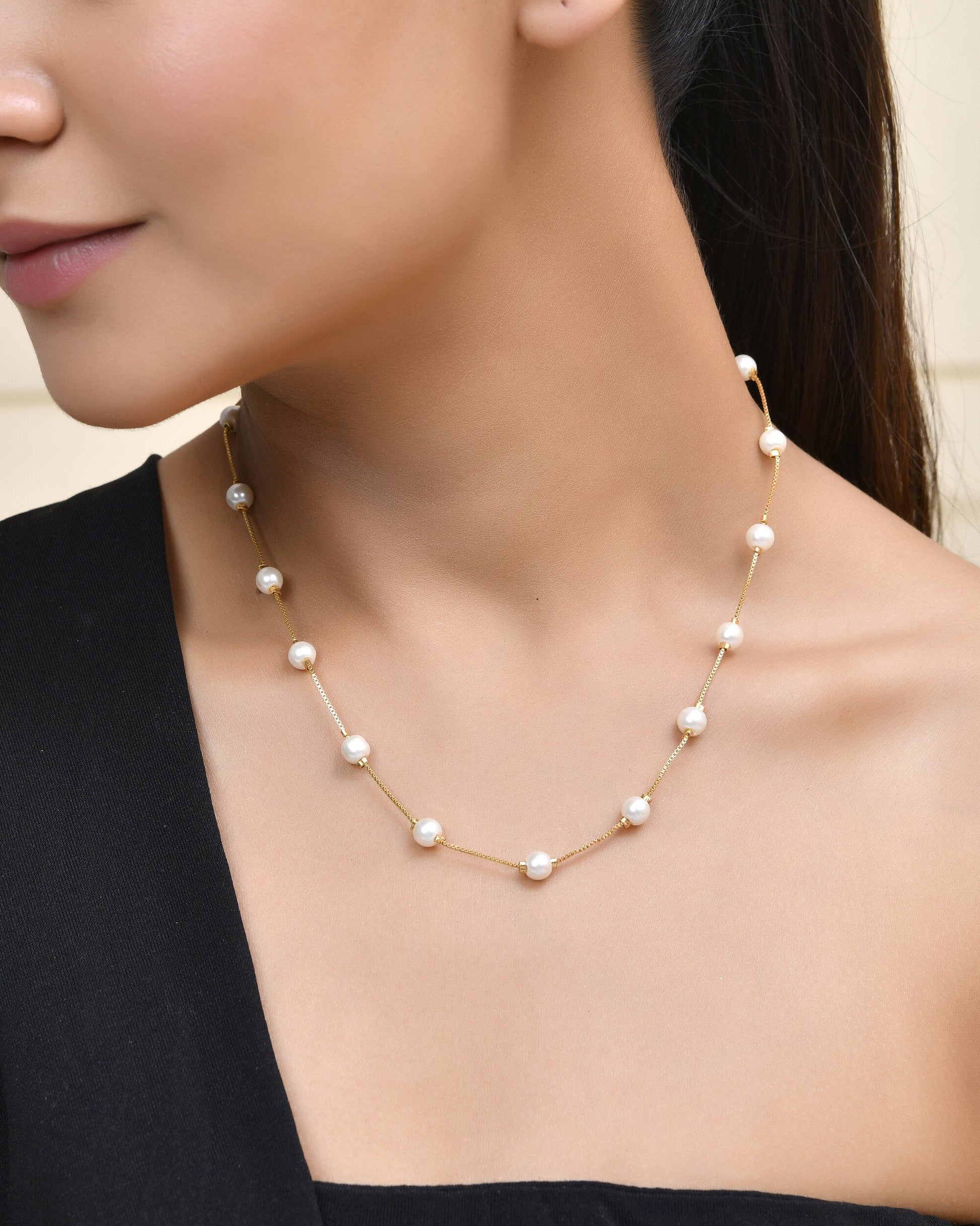 Jewels Nest Elegant Gold-Polished Pearl Chain Necklace – Timeless & Classic | Swadesiicart