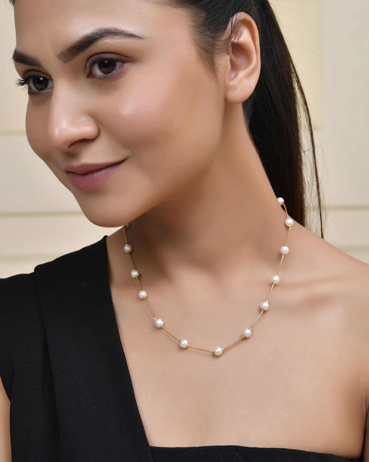 Jewels Nest Elegant Gold-Polished Pearl Chain Necklace – Timeless & Classic | Swadesiicart