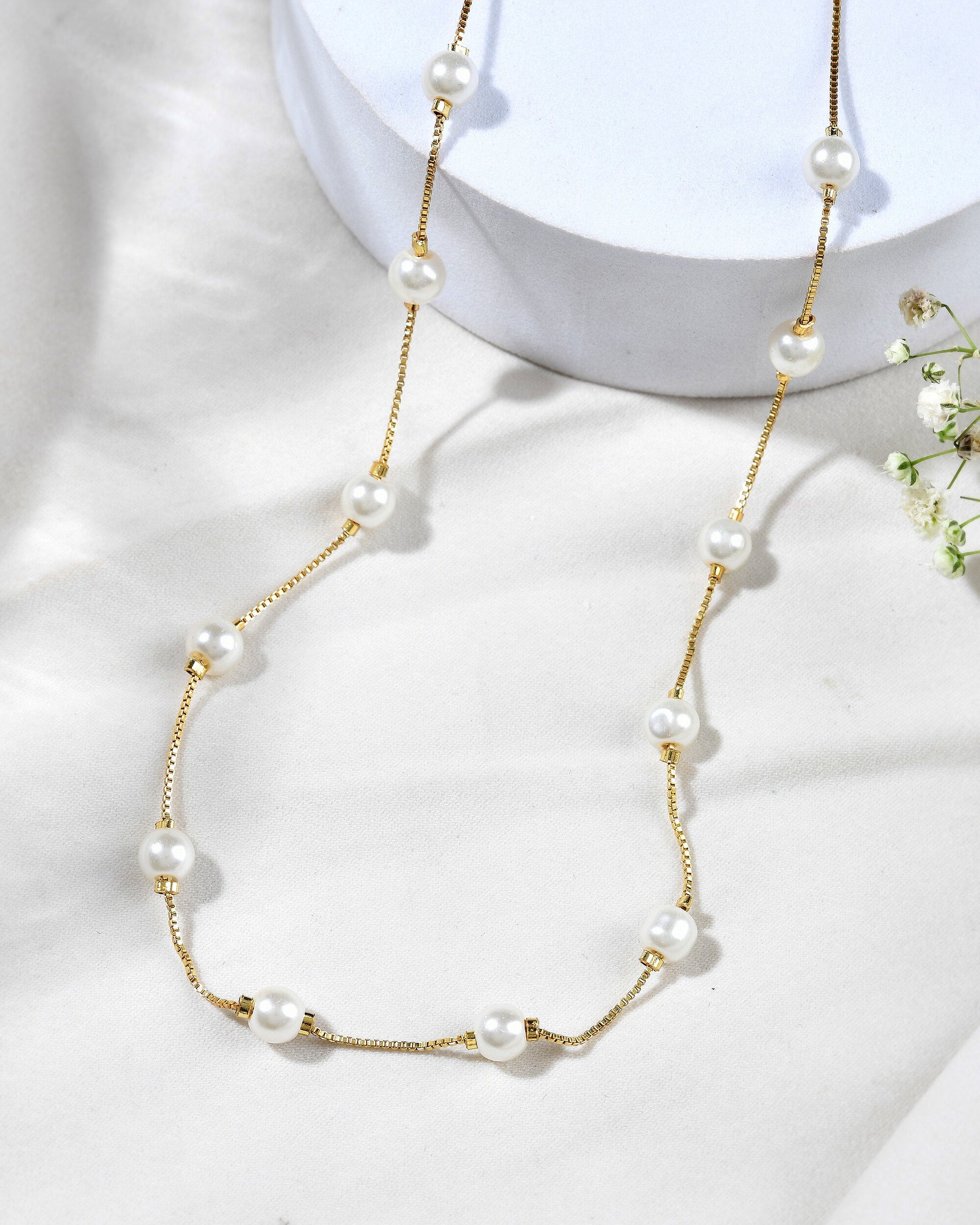 Jewels Nest Elegant Gold-Polished Pearl Chain Necklace – Timeless & Classic | Swadesiicart