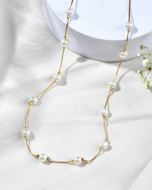 Jewels Nest Elegant Gold-Polished Pearl Chain Necklace – Timeless & Classic | Swadesiicart