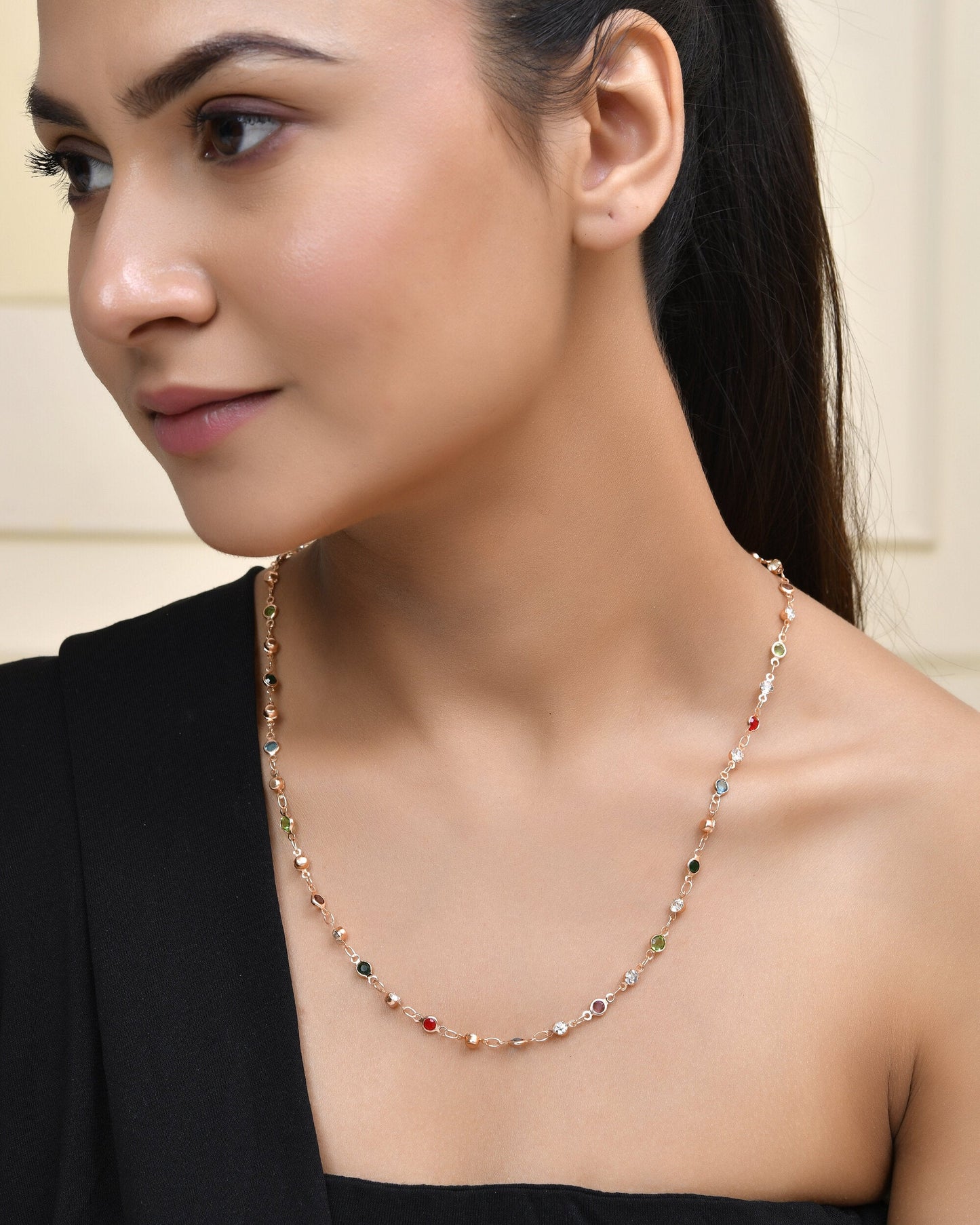 Jewels Nest Exquisite Gold-Tone Multi-Stone Embellished Chain for Men & Women | Swadesiicart