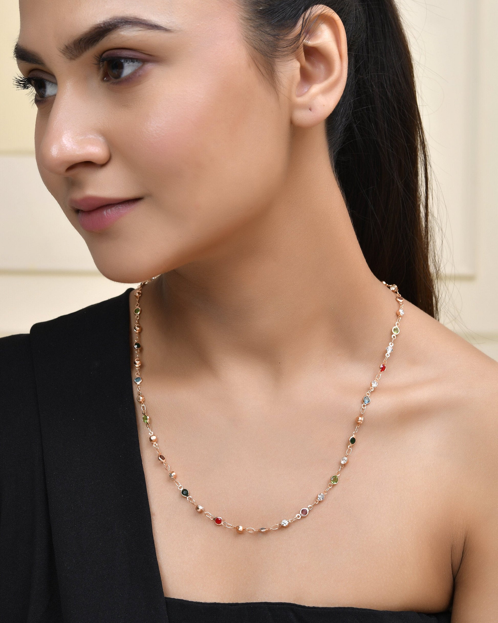 Jewels Nest Exquisite Gold-Tone Multi-Stone Embellished Chain for Men & Women | Swadesiicart