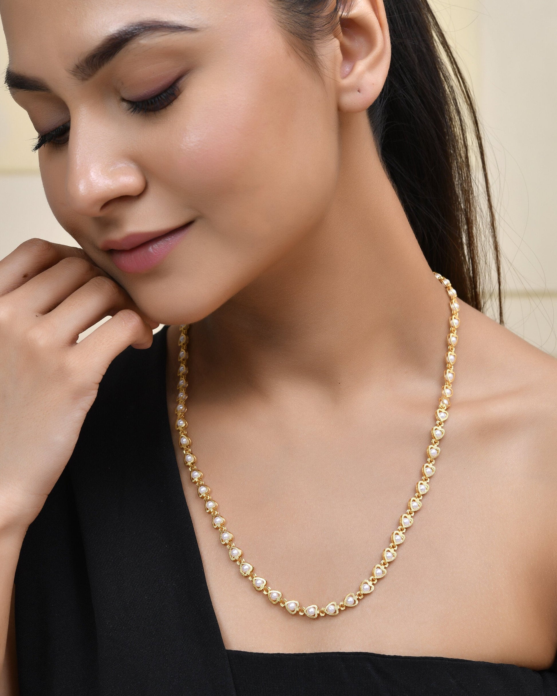 Jewels Nest Elegant Gold-Polished Pearl Chain for Women & Girls – Traditional Jewelry | Swadesiicart