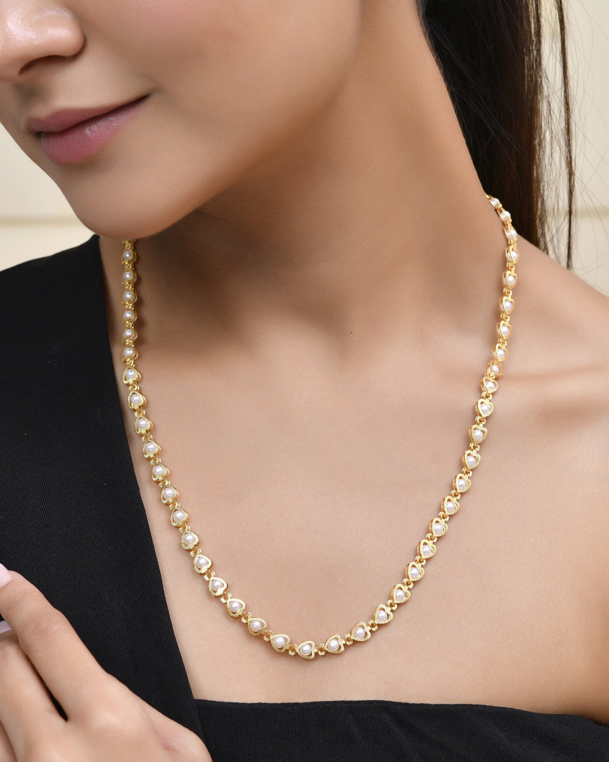 Jewels Nest Elegant Gold-Polished Pearl Chain for Women & Girls – Traditional Jewelry | Swadesiicart