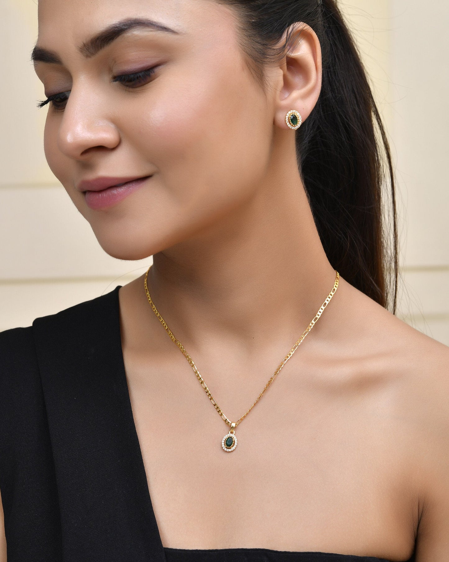 Jewels Nest Elegant Gold-Polished Green Stone Earring & Pendant Set – Royal Jewelry for Women | Swadesiicart