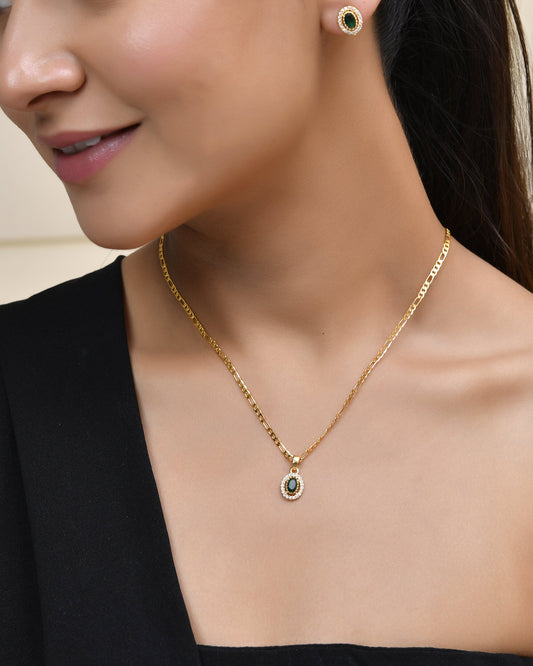 Jewels Nest Elegant Gold-Polished Green Stone Earring & Pendant Set – Royal Jewelry for Women | Swadesiicart