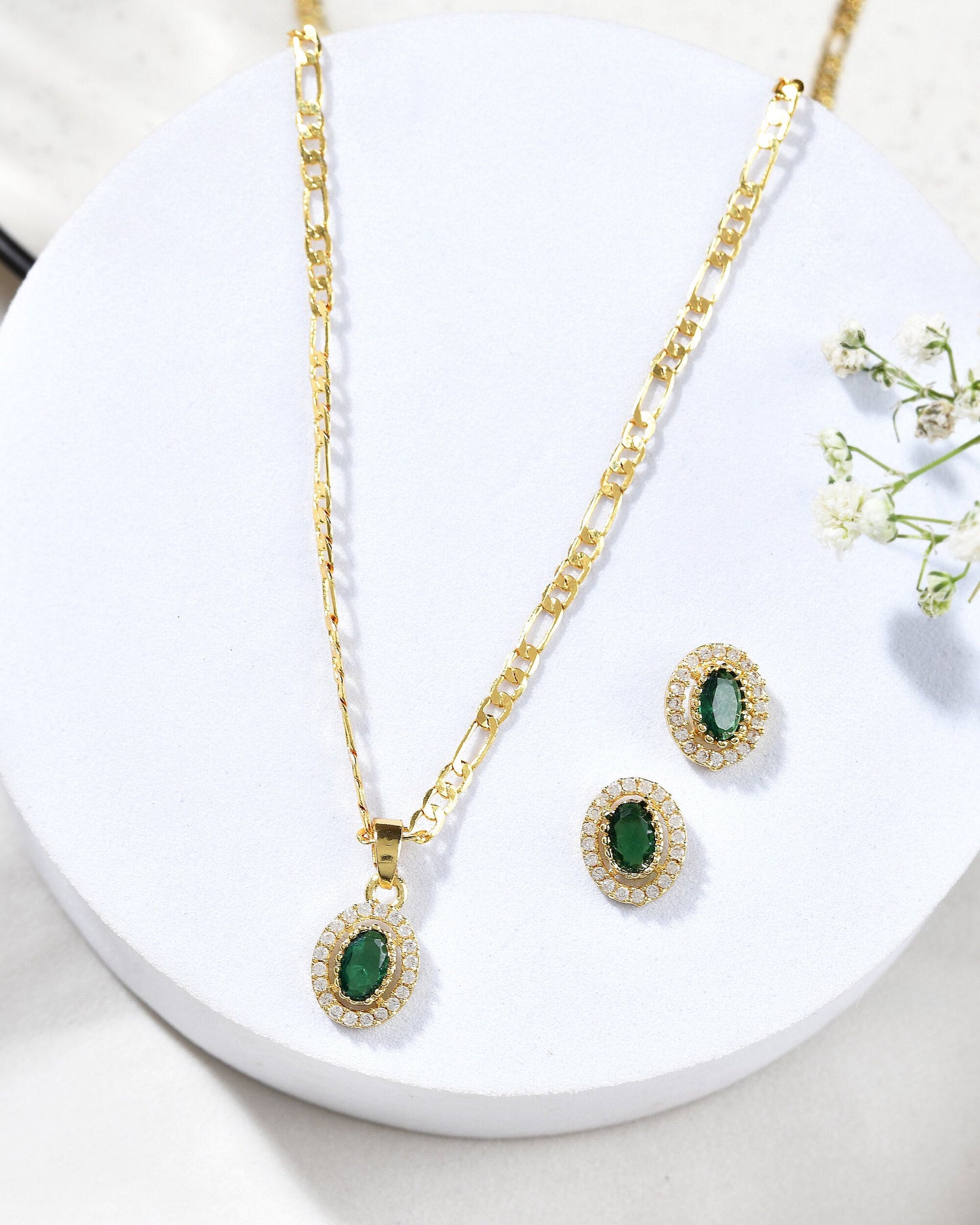 Jewels Nest Elegant Gold-Polished Green Stone Earring & Pendant Set – Royal Jewelry for Women | Swadesiicart