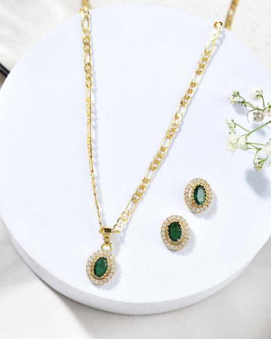 Jewels Nest Elegant Gold-Polished Green Stone Earring & Pendant Set – Royal Jewelry for Women | Swadesiicart