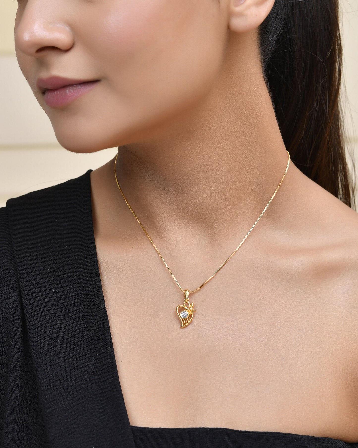 Jewels Nest Elegant Gold-Polished Couple Pendant Set | Swadesiicart