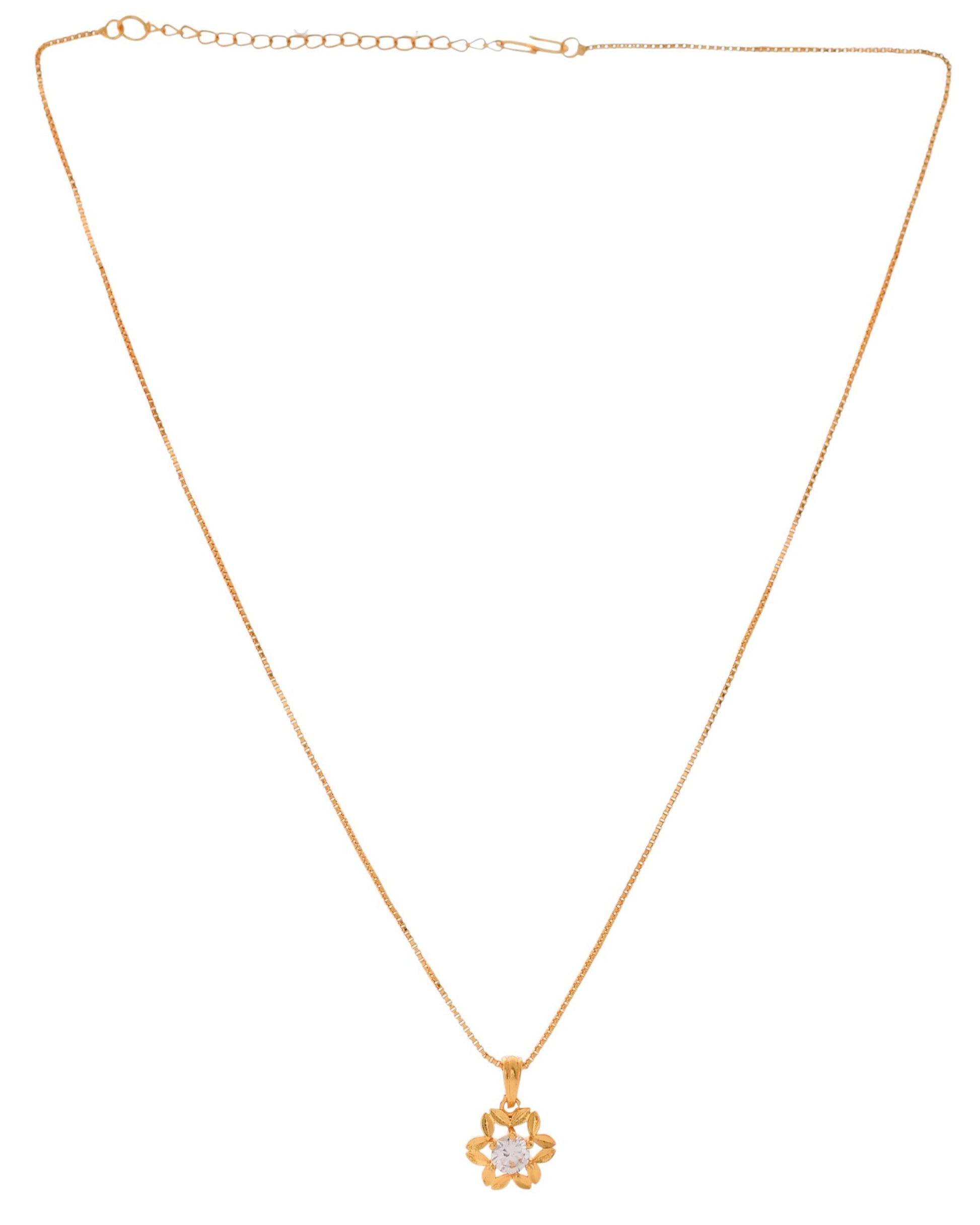 Jewels Nest Elegant Gold-Polished Floral Pendant with Sparkling Stone | Swadesiicart